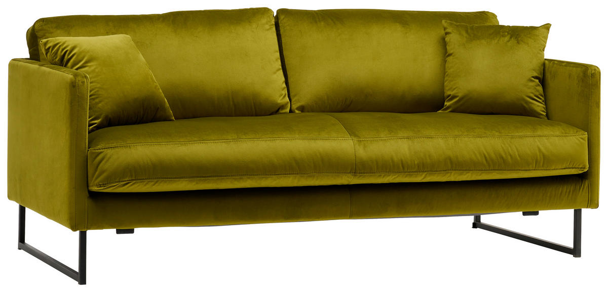 2,5-SITZER in Samt Grün  - Schwarz/Grün, Design, Textil/Metall (180/78/84cm) - Carryhome