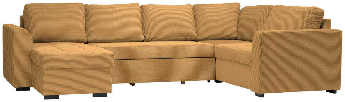 WOHNLANDSCHAFT in Cord, Velours Currygelb  - Currygelb/Schwarz, Design, Kunststoff/Textil (160/311/205cm) - Xora