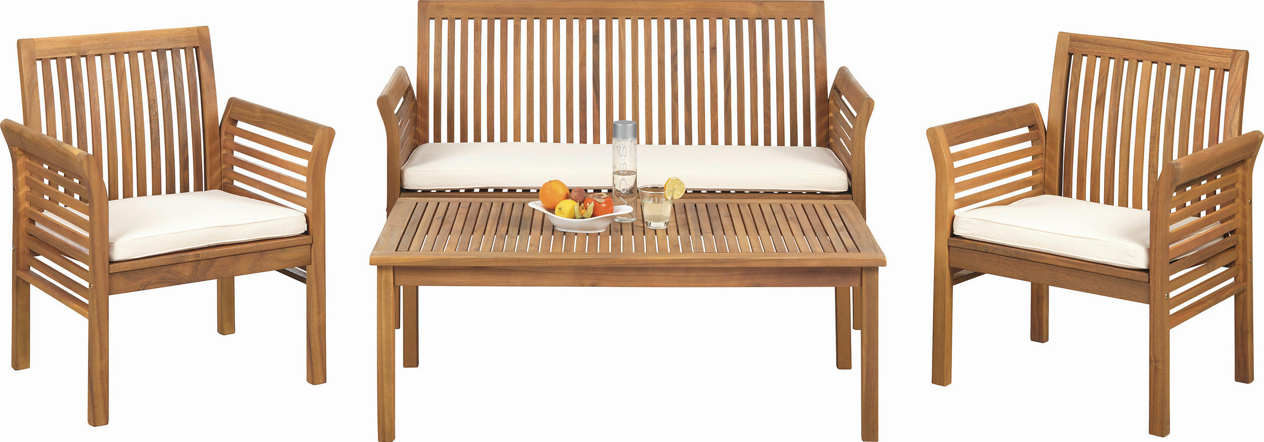 BAŠTENSKI SET 7 delova  - prirodna boja/boja tikovine, Romantično / Seoski, drvo/tekstil (62/78/61,5cm) - Ambia Garden