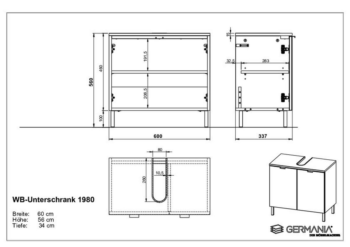 BADEZIMMER 2-teilig  in 76 cm  - Schwarz/Graphitfarben, MODERN, Holzwerkstoff/Metall (76cm) - Germania
