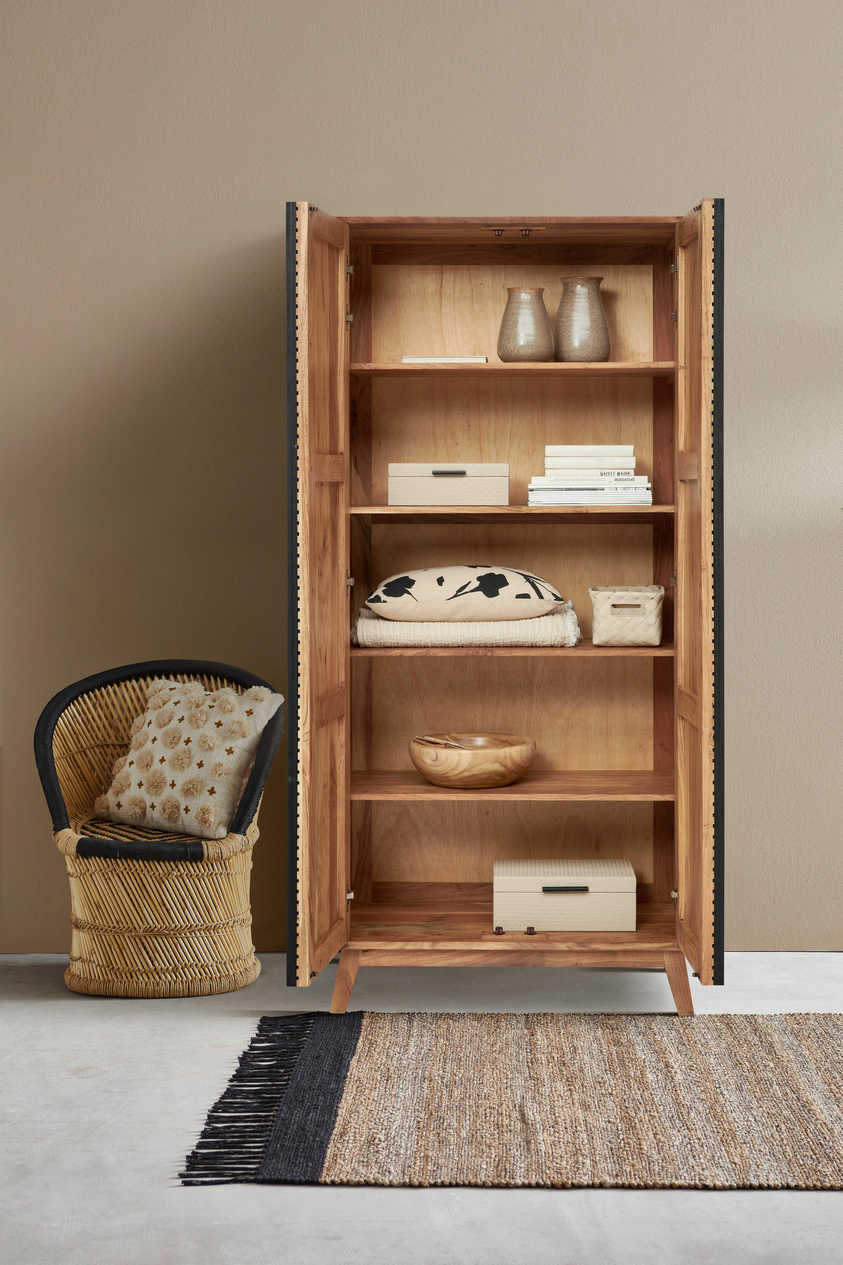 HIGHBOARD  in 80/185/42 cm  - Schwarz/Akaziefarben, Trend, Holz (80/185/42cm) - Landscape