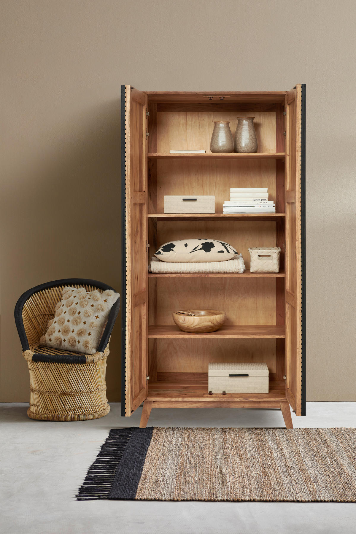 HIGHBOARD 80/185/42 cm  - Schwarz/Akaziefarben, Trend, Holz (80/185/42cm) - Landscape