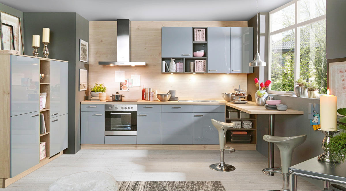 KÜCHENLEERBLOCK  150/330 cm  in Blau, Grau, Eichefarben  - Blau/Eichefarben, Design, Holzwerkstoff (150/330cm) - Welnova