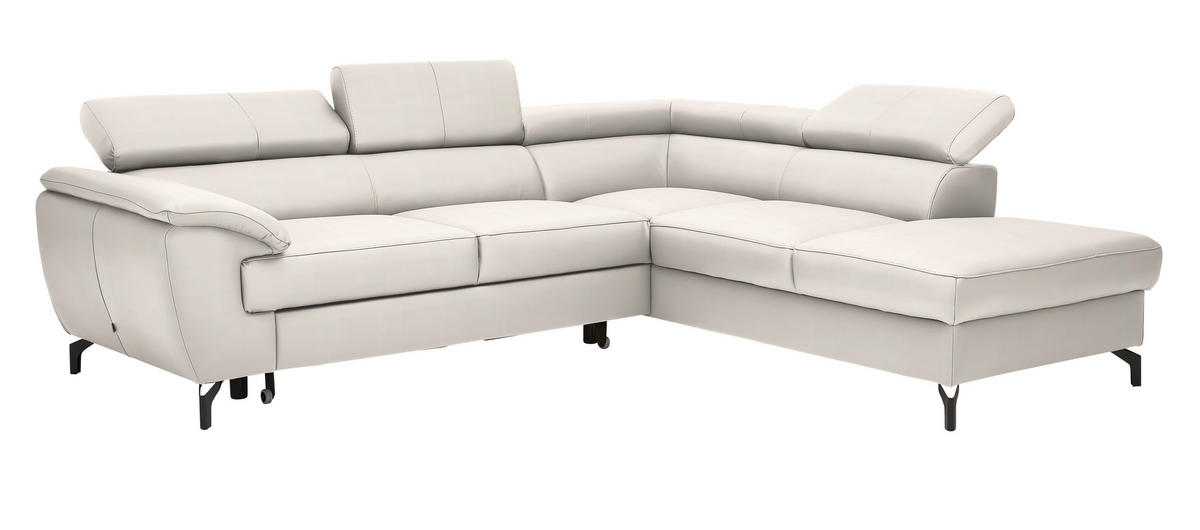 ECKSOFA in Echtleder Creme  - Creme/Schwarz, Design, Leder/Metall (256/220cm) - Celina Home