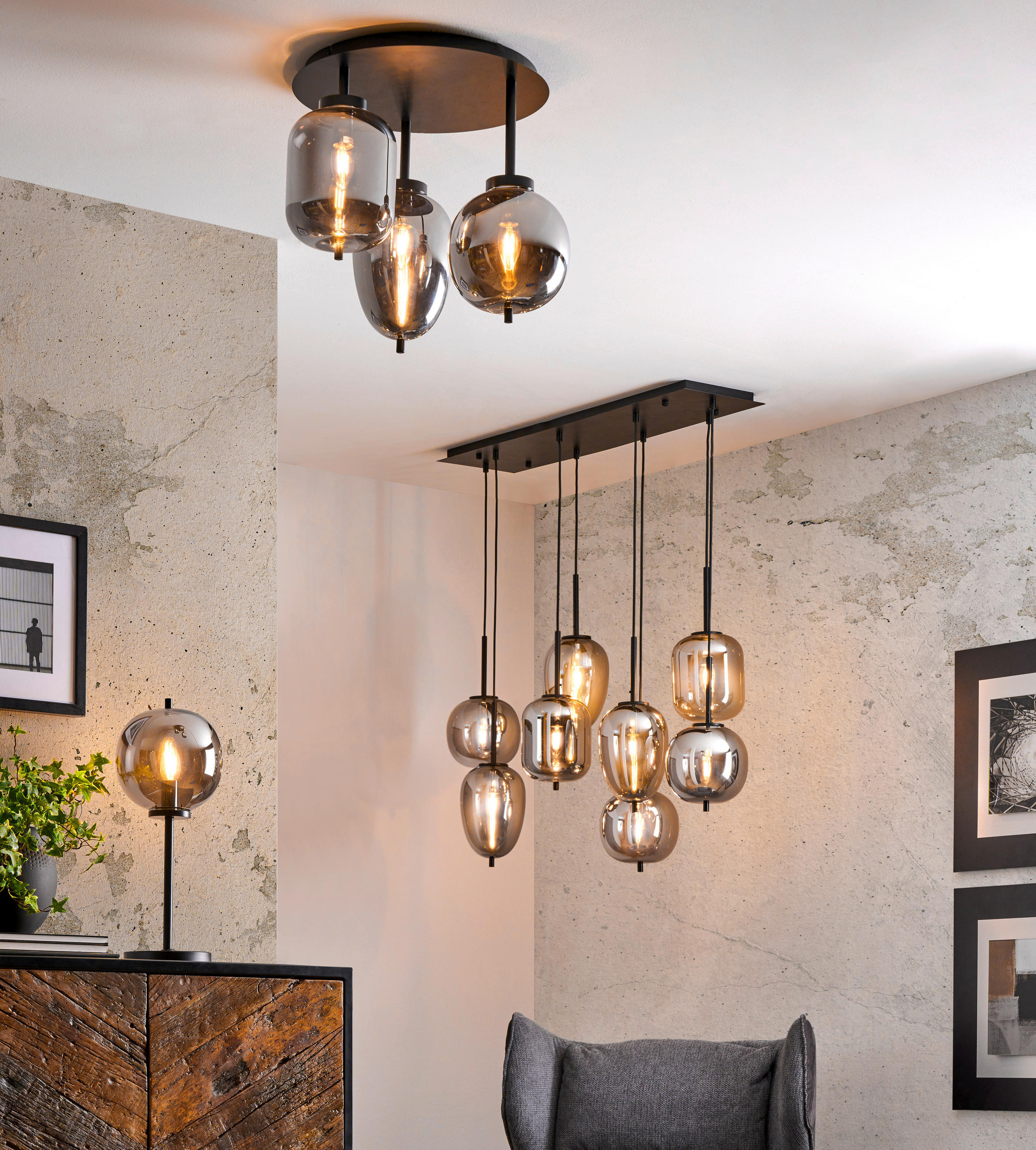 HÄNGELEUCHTE 30/120 cm - Schwarz, Design, Glas/Metall (30/120cm) - Globo