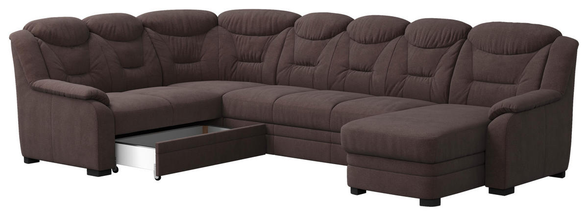 WOHNLANDSCHAFT in Chenille Braun  - Schwarz/Braun, Basics, Kunststoff/Textil (211/330/162cm) - MID.YOU