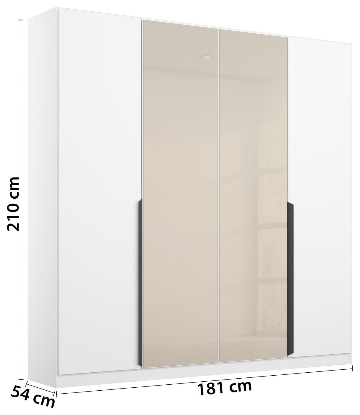 DREHTÜRENSCHRANK 181/210/54 cm 4-türig Weiß, Champagner  - Champagner/Weiß, MODERN, Glas/Holzwerkstoff (181/210/54cm) - Rauch Möbel