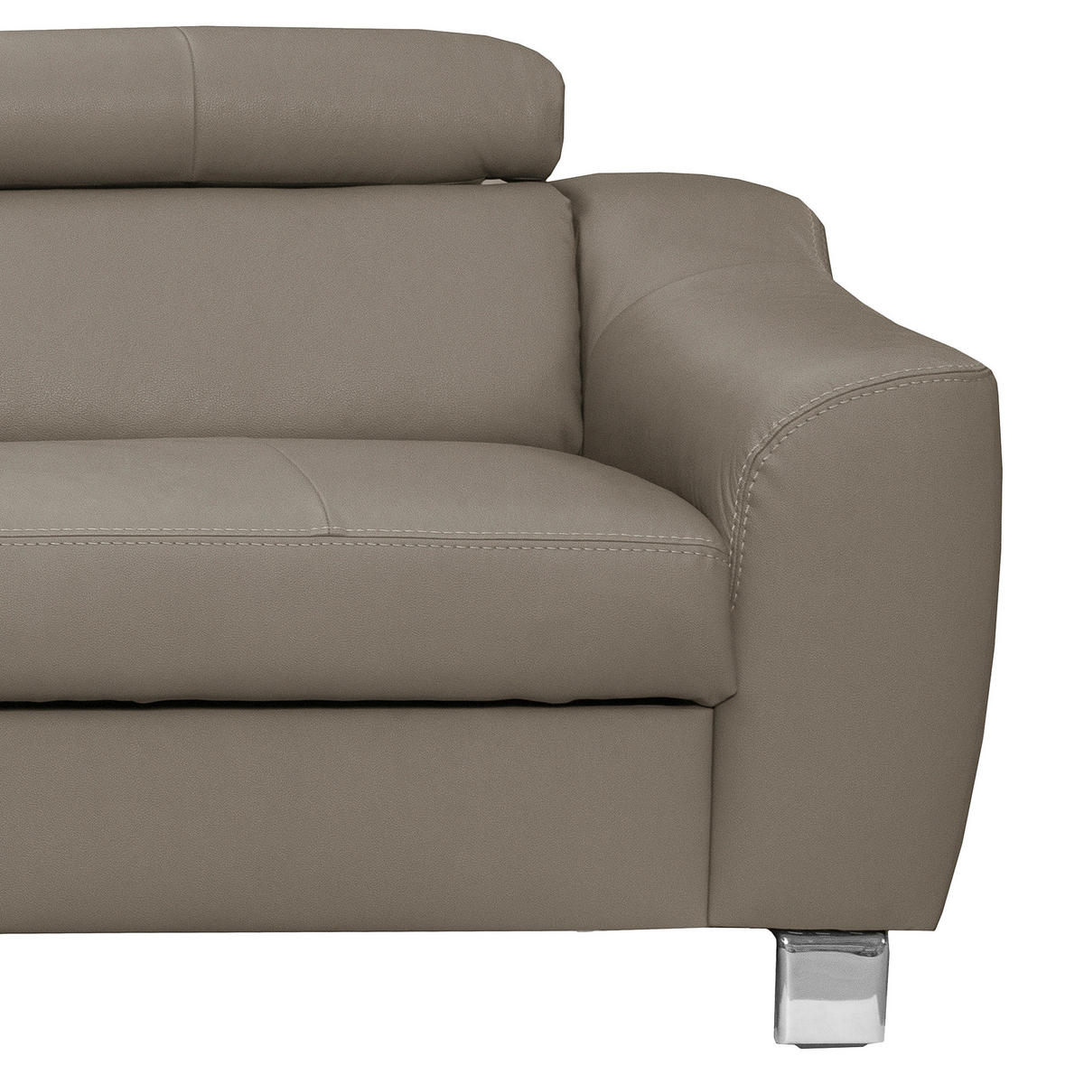 ECKSOFA Taupe Echtleder Lederlook  - Taupe/Chromfarben, Design, Leder/Textil (208/245cm) - Livetastic