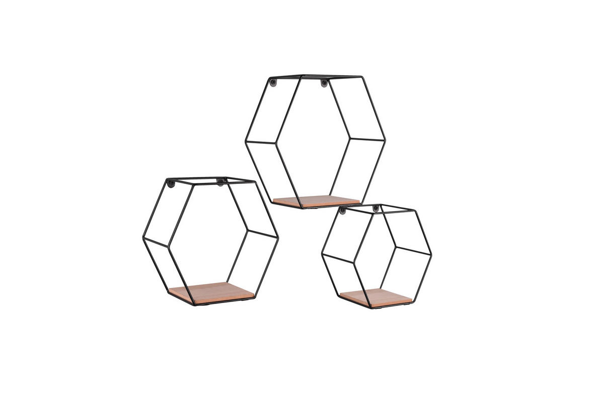 WANDREGALSET  - Schwarz/Naturfarben, Trend, Holz/Metall - Boxxx