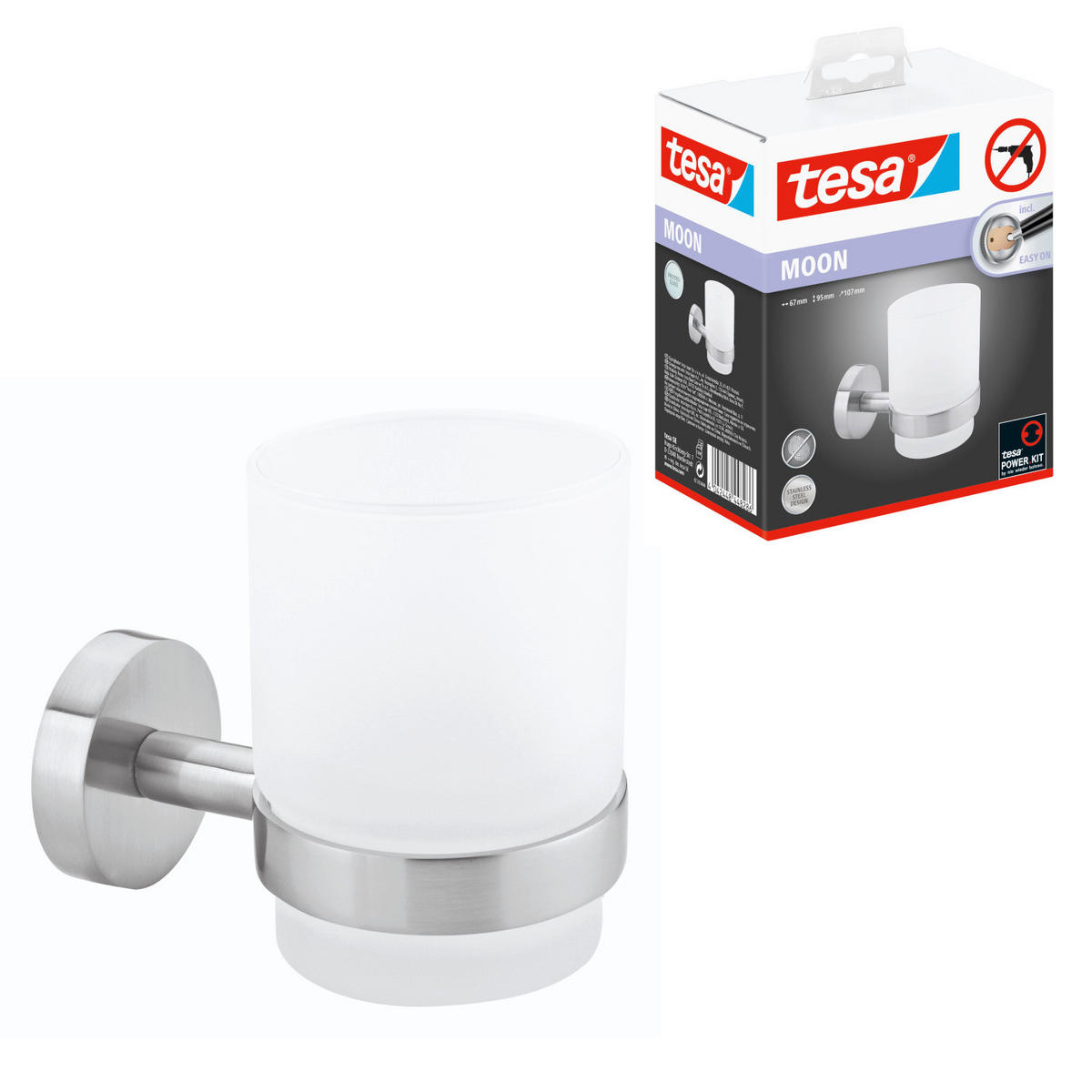ZAHNPUTZBECHERHALTER MOON  - Edelstahlfarben/Weiß, Basics, Glas/Metall (7/10/11cm) - Tesa