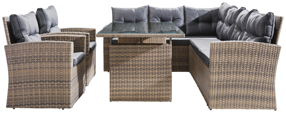 DINING-LOUNGESET 177/231 cm Eisen  - Dunkelgrau/Grau, MODERN, Glas/Kunststoff (177/231cm) - Ambia Garden