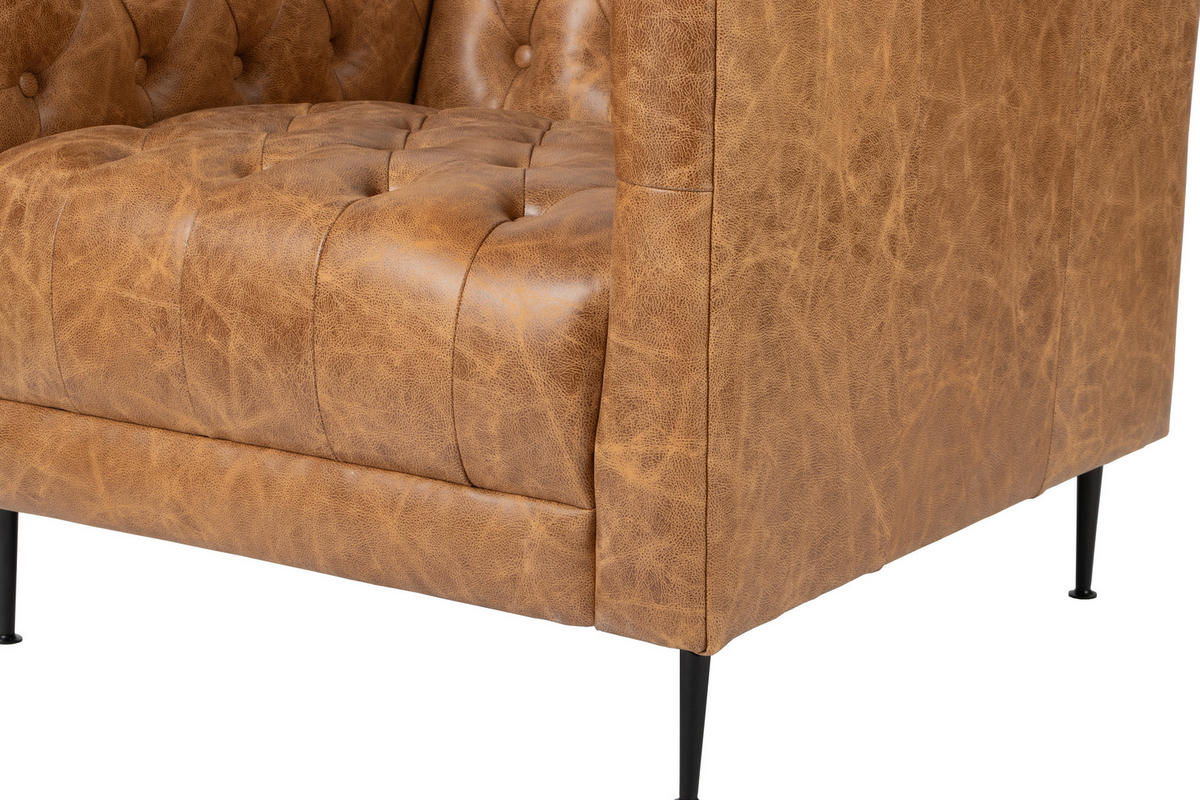 CHESTERFIELD-SESSEL Echtleder Cognac  - Cognac/Schwarz, LIFESTYLE, Leder/Metall (78/81/73,5cm) - Livetastic