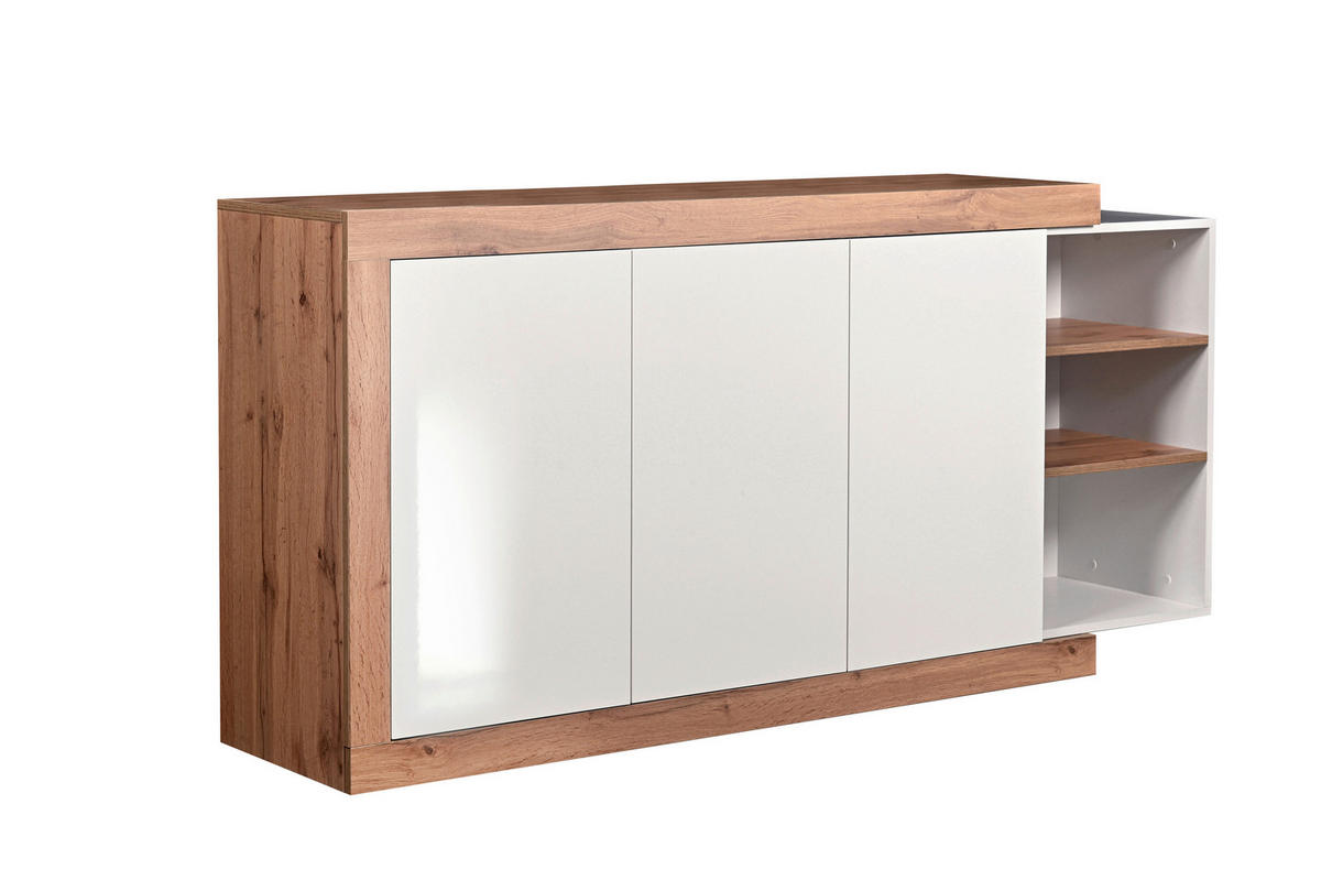 COMODĂ 180/86.5/40 cm  - alb/alb lucios intens, Modern, material pe bază de lemn (180/86.5/40cm) - Carryhome