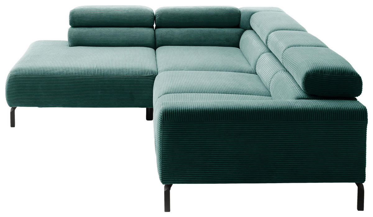ECKSOFA inkl. Funktion in Cord Dunkelgrün  219/309 cm  - Dunkelgrün/Schwarz, MODERN, Textil/Metall (219/309cm) - Pure Home Lifestyle