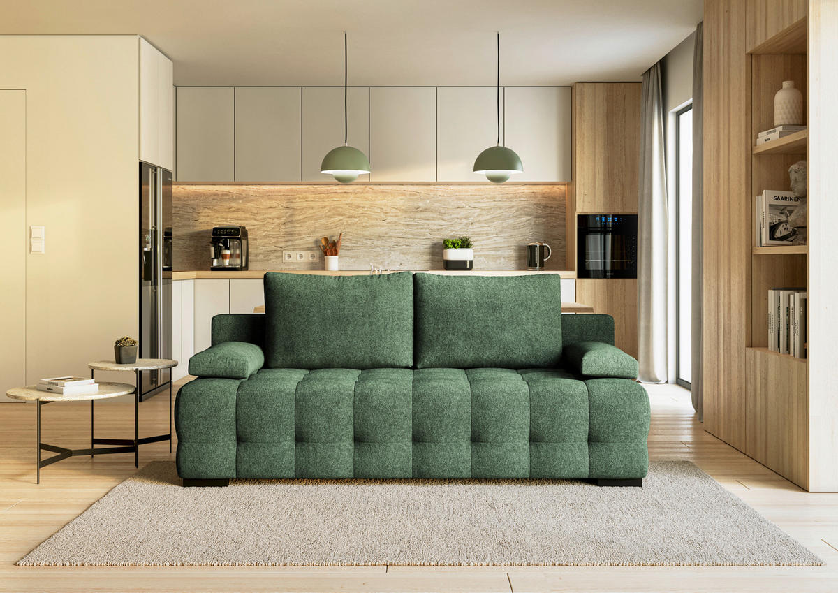 SCHLAFSOFA Jensen  mit Stoffauswahl, Schlafen auf Sitzhöhe, Rücken echt Struktur Grün  - Schwarz/Grün, KONVENTIONELL, Kunststoff/Textil (209/96/100cm) - Stylife