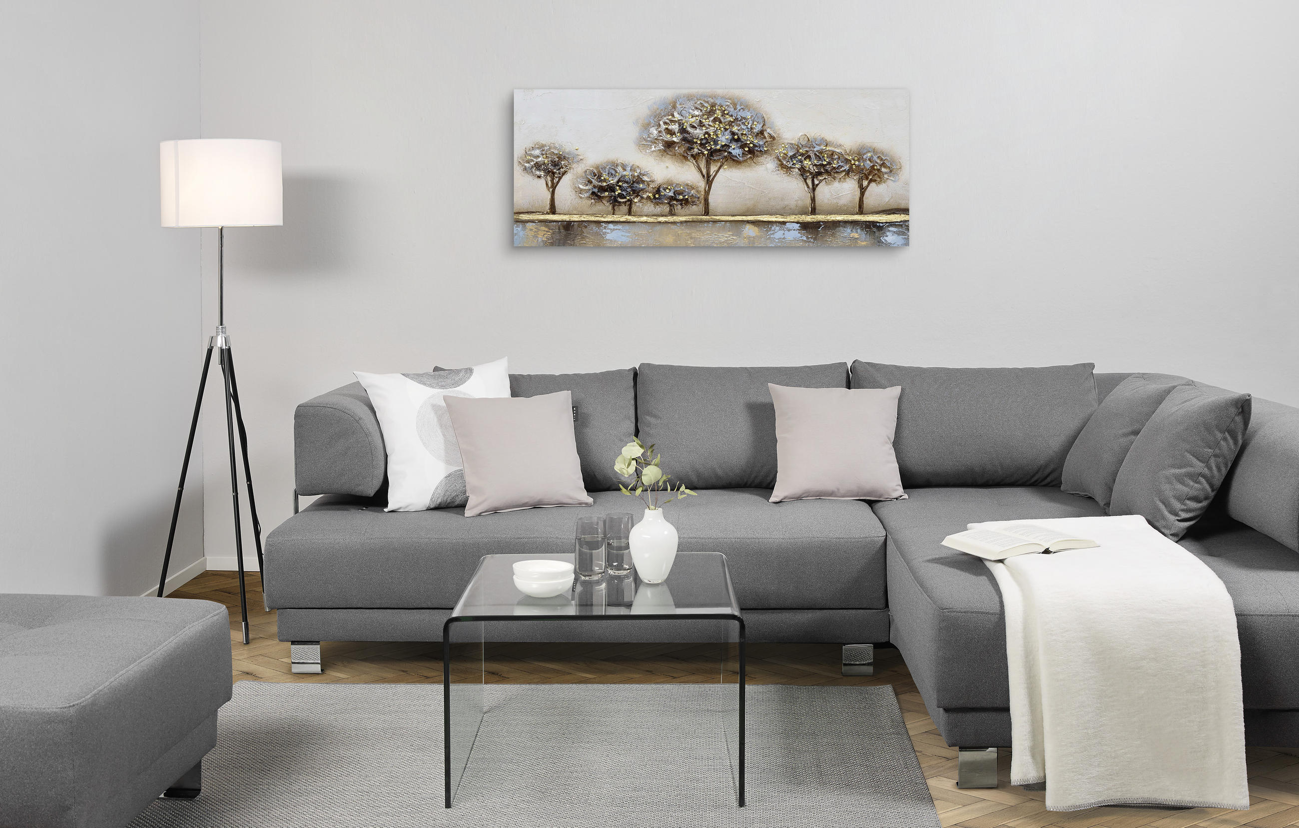 PICTURĂ ÎN ULEI 150/55 cm - maro/albastru, Natur, lemn/textil (150/55cm) - Monee