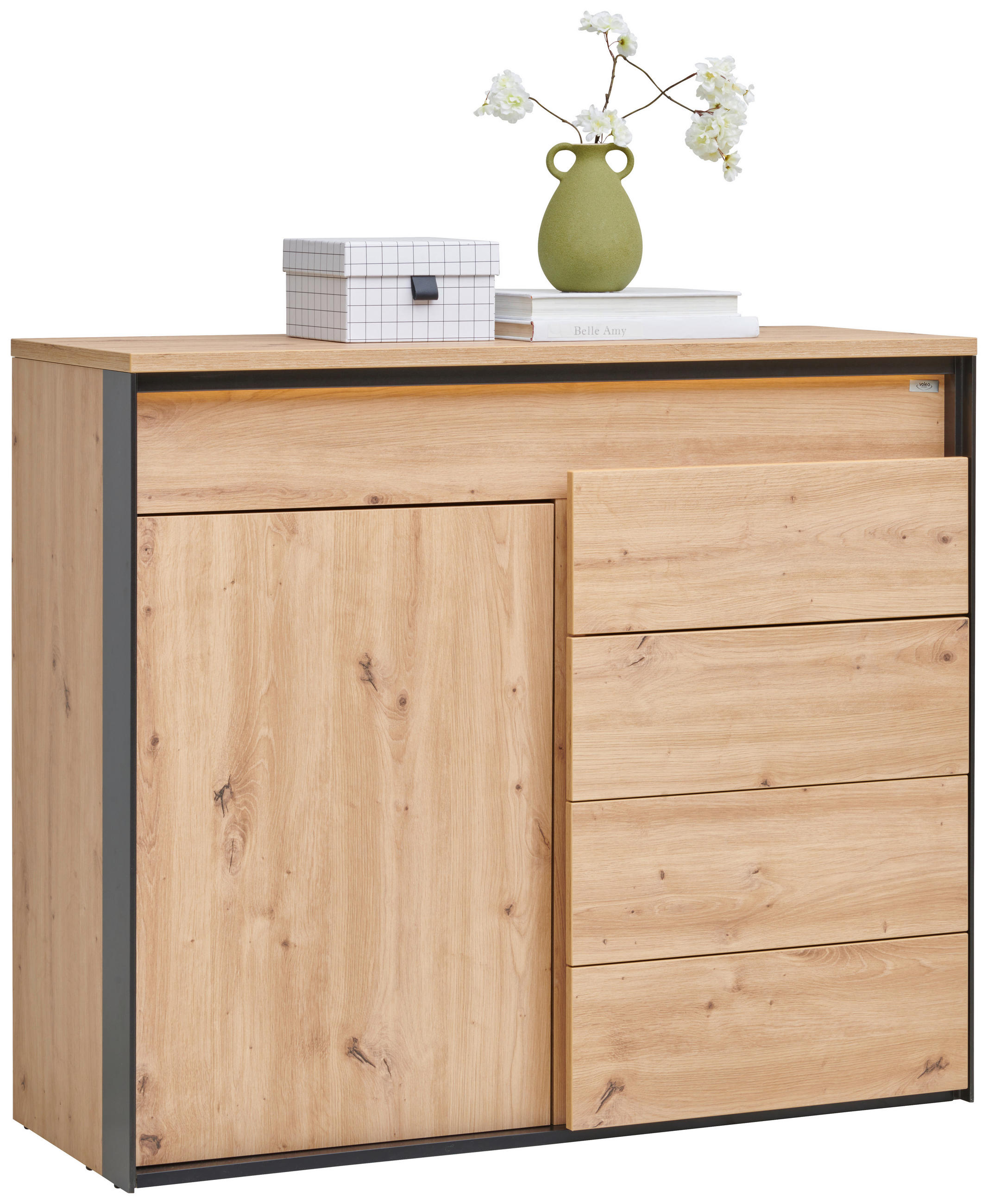 Voleo KOMODA, čierna, dub artisan, 111/95/41 cm