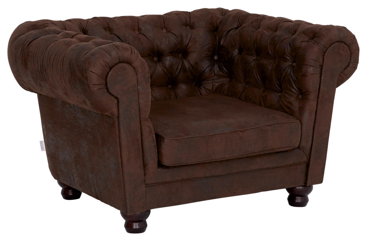 CHESTERFIELD-SESSEL in Mikrofaser Dunkelbraun  - Dunkelbraun, Lifestyle, Holz/Textil (130/79/93cm)