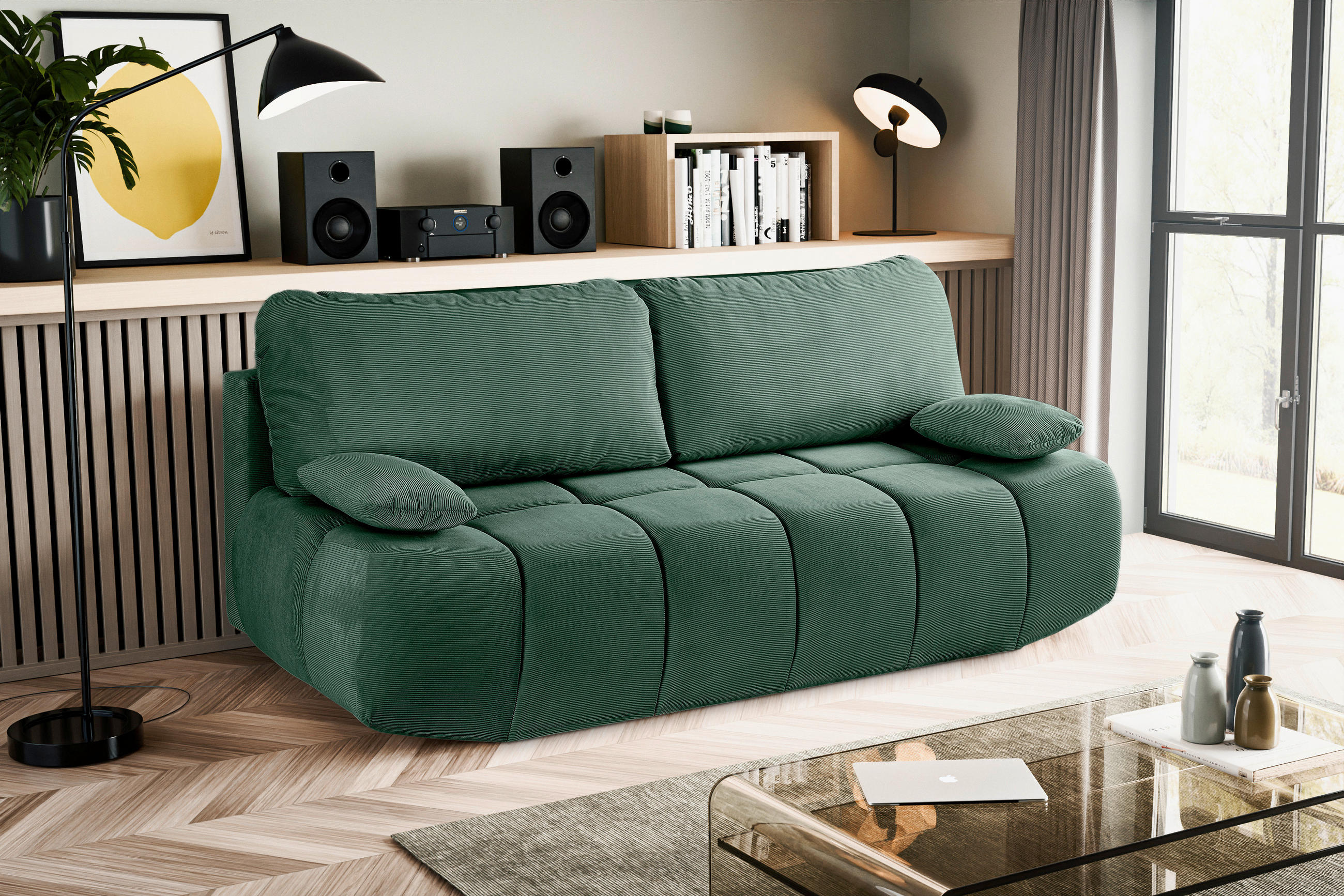 SCHLAFSOFA LAUDER  mit Cord Smaragdgrün  - Smaragdgrün/Schwarz, Basics, Kunststoff/Textil (207/93/105cm) - MID.YOU