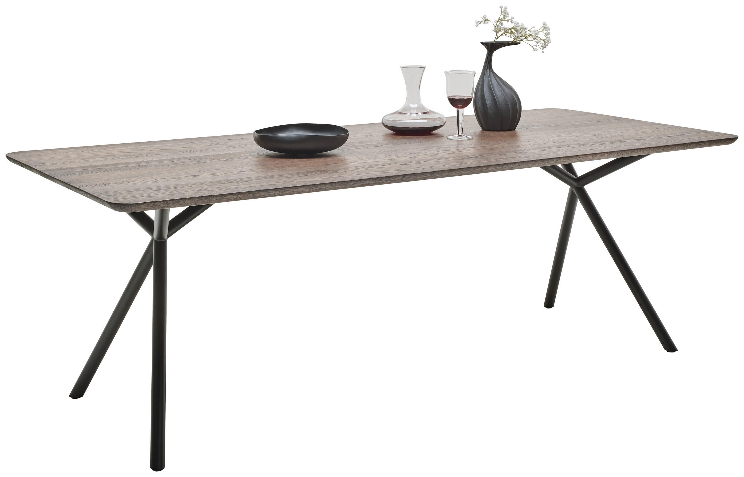 ESSTISCH in Holz, Metall 220/100/75 cm  - Eiche dunkel/Schwarz, Design, Holz/Metall (220/100/75cm) - Dieter Knoll