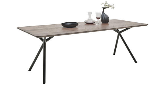 ESSTISCH in Holz, Metall 220/100/75 cm  - Eiche dunkel/Schwarz, Design, Holz/Metall (220/100/75cm) - Dieter Knoll