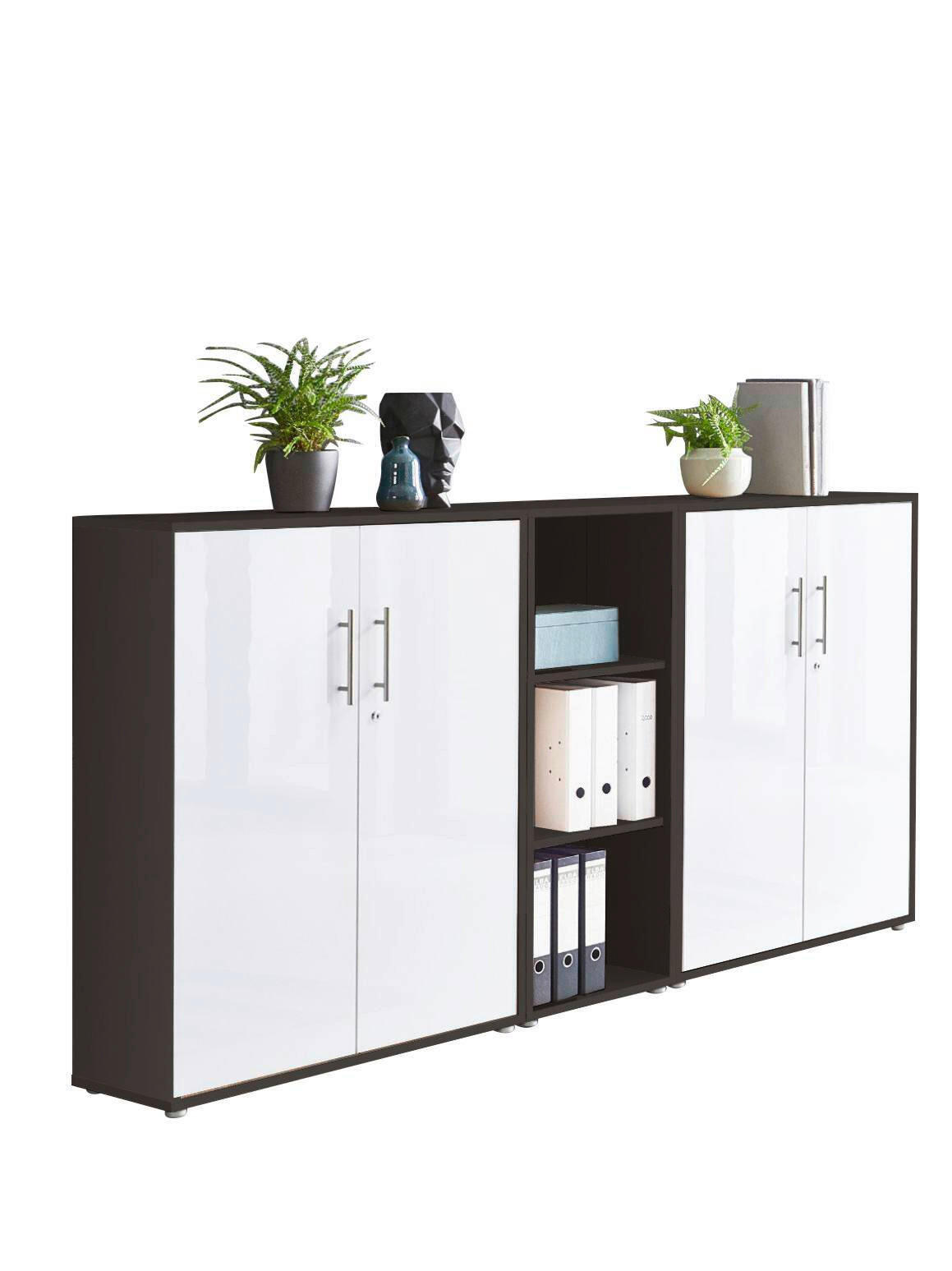 AKTENSCHRANK   - Weiß Hochglanz/Anthrazit, MODERN, Holzwerkstoff (212,9/113,6/33cm) - MID.YOU