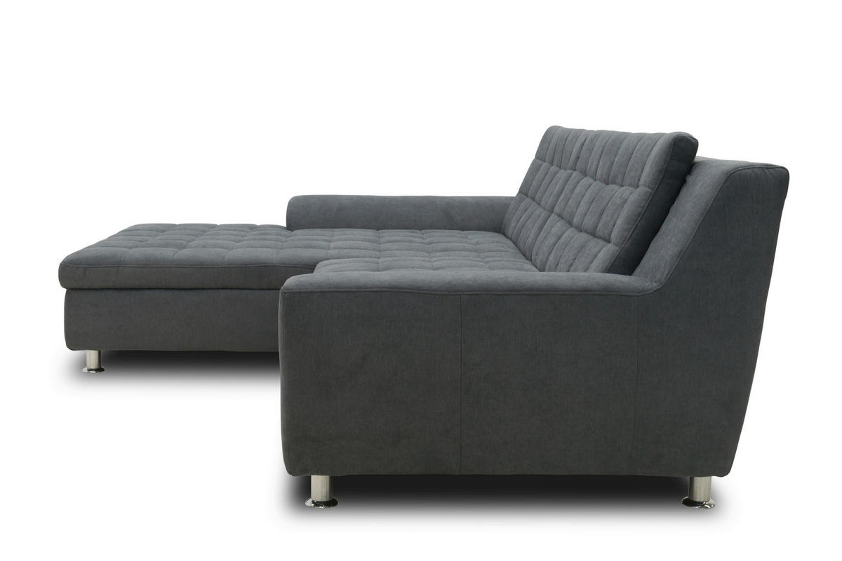 ECKSOFA MORTON Dunkelgrau Mikrofaser  - Chromfarben/Dunkelgrau, MODERN, Textil/Metall (304/200/84cm) - MID.YOU