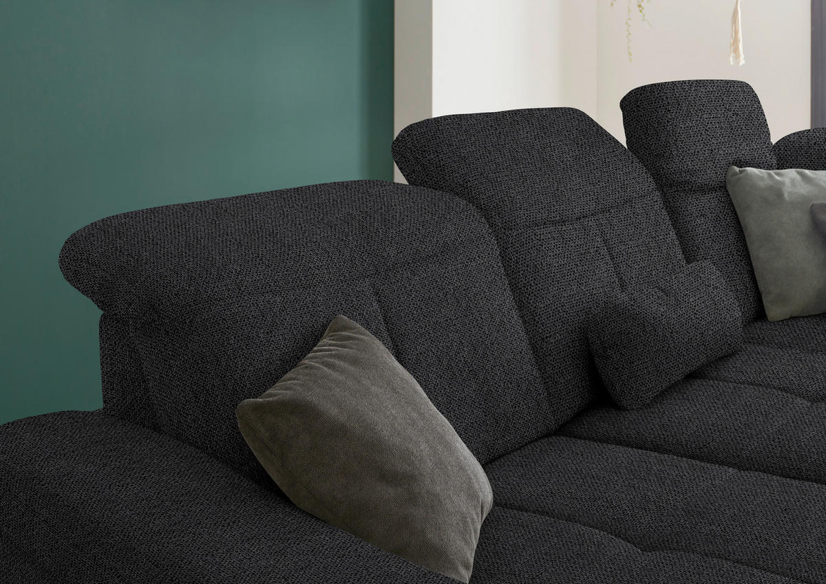 ECKSOFA in Flachgewebe Schwarz  - Wildeiche/Schwarz, Natur, Holz/Textil (301/243cm) - Voleo