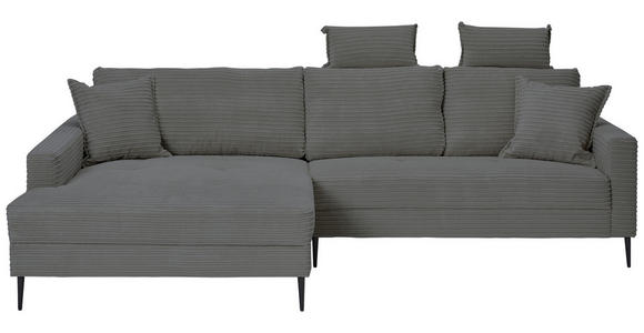 ECKSOFA Grau Cord Zierkissen, Rückenkissen, Rücken echt  - Schwarz/Grau, KONVENTIONELL, Textil/Metall (173/276cm) - Carryhome
