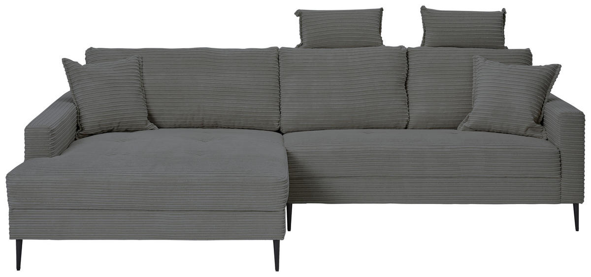 ECKSOFA Grau Cord  - Schwarz/Grau, KONVENTIONELL, Textil/Metall (173/276cm) - Carryhome