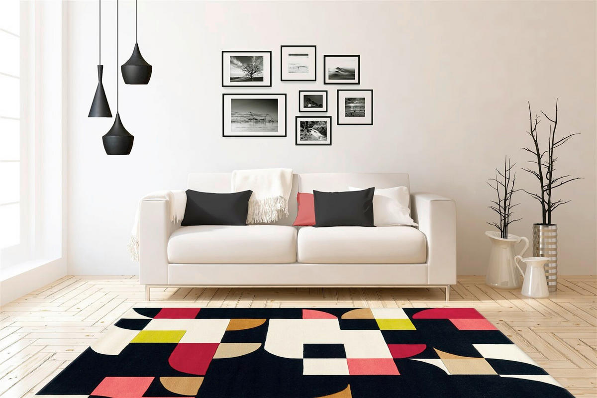 FLACHWEBETEPPICH  Wohnzimmer 140/200 cm Multicolor, Schwarz rechteckig  - Multicolor/Schwarz, Basics, Textil (140/200cm) - Kayoom