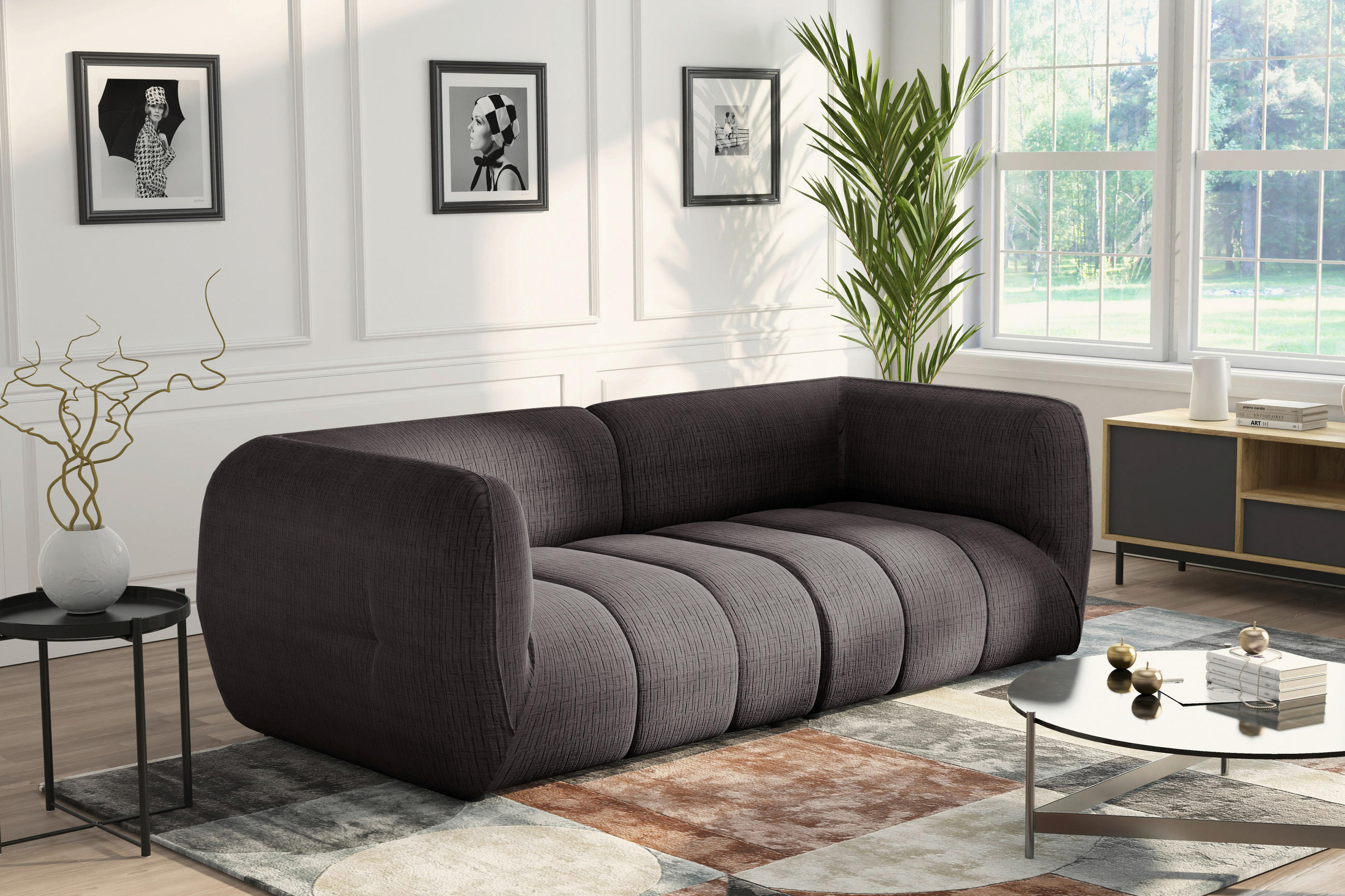 SOFA in Struktur Braun  - Schwarz/Braun, Design, Holz/Textil (240/80/95cm) - MID.YOU