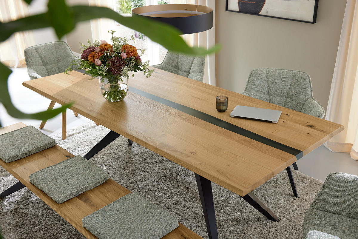 ESSTISCH Eiche massiv rechteckig Eichefarben  - Eichefarben/Schwarz, Design, Holz/Metall (200/100/76cm) - Musterring