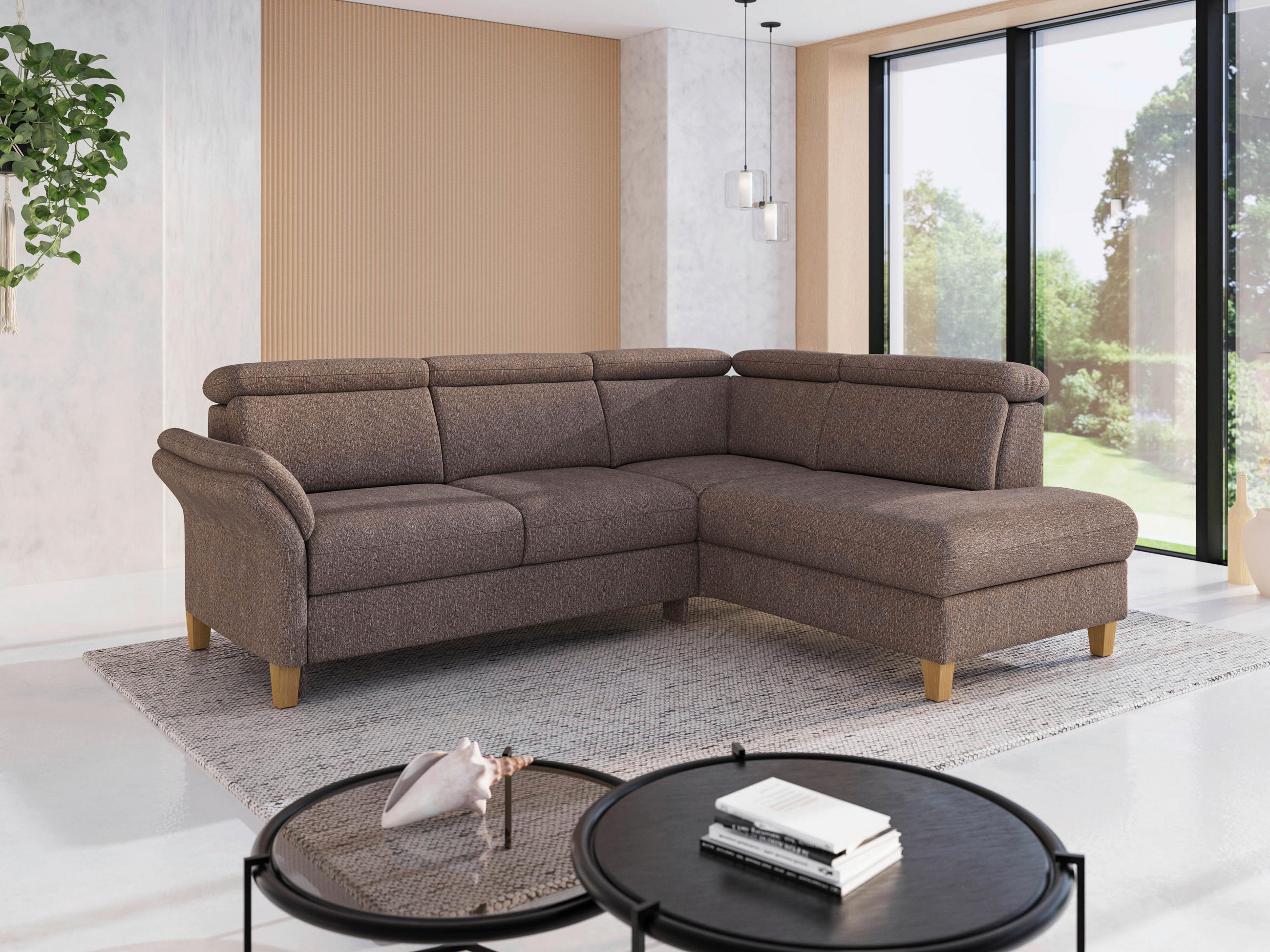 ECKSOFA GLENDALE E Cappuccino Chenille  - Eichefarben/Cappuccino, KONVENTIONELL, Holz/Textil (247/193cm) - Sit & More