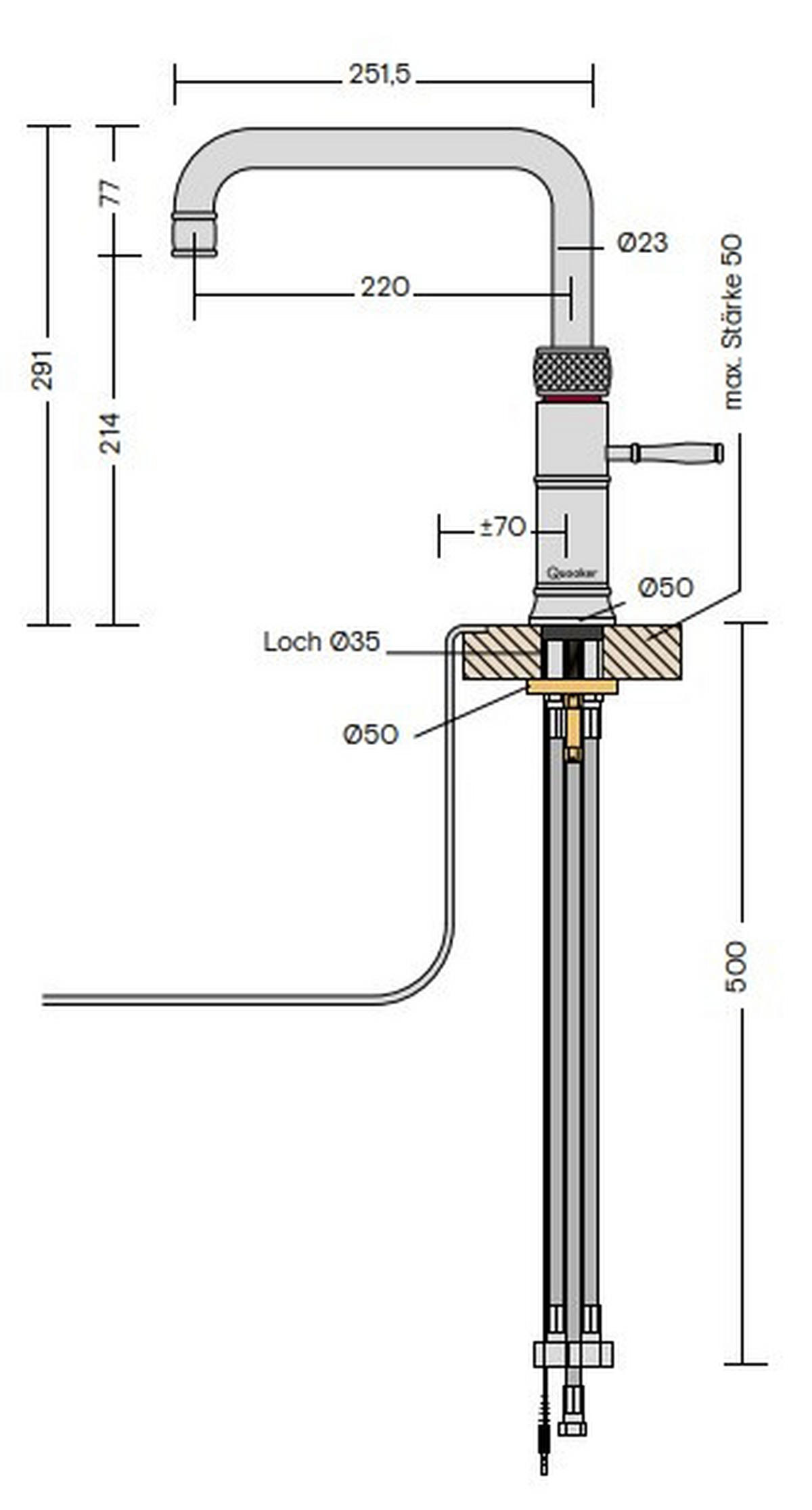 KÜCHENARMATUR Classic Fusion Square  - Chromfarben, Basics, Metall (5/29,1/25,1cm) - Quooker