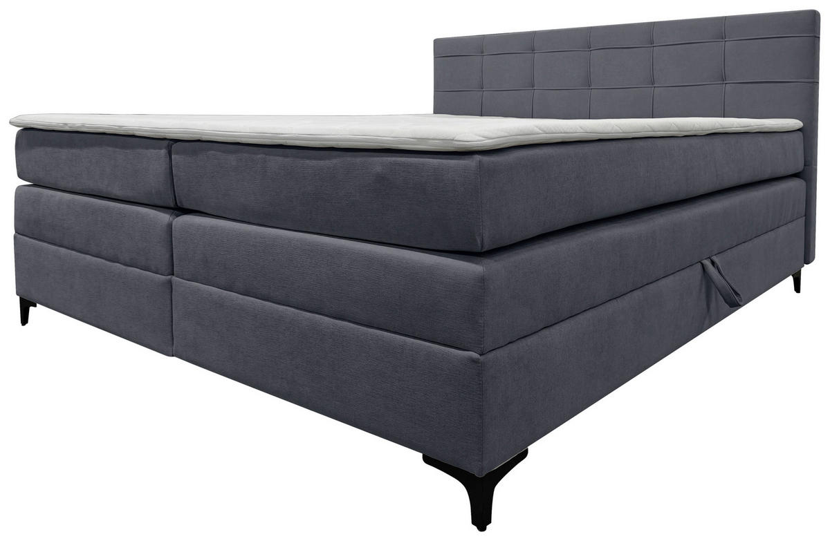 BOXSPRINGBETT 180/200 cm,  in Blaugrau, H3 = fest  - Blaugrau/Schwarz, KONVENTIONELL, Kunststoff/Textil (180/200cm)