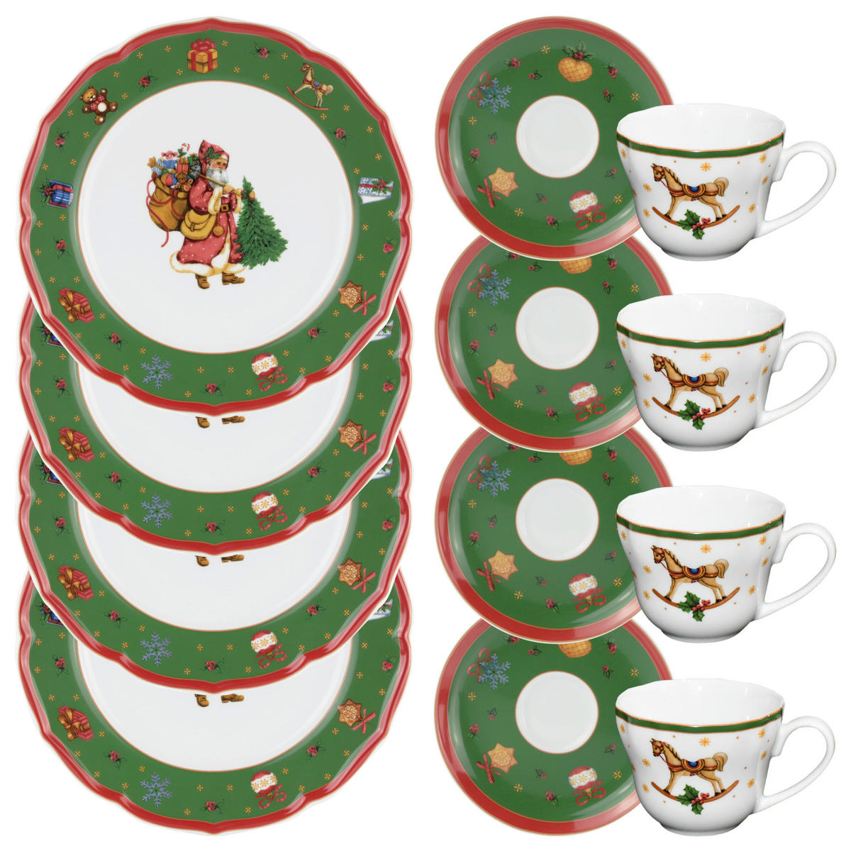 KAFFESERVIS 12 delar  - vit/grön, Klassisk, keramik - X-Mas