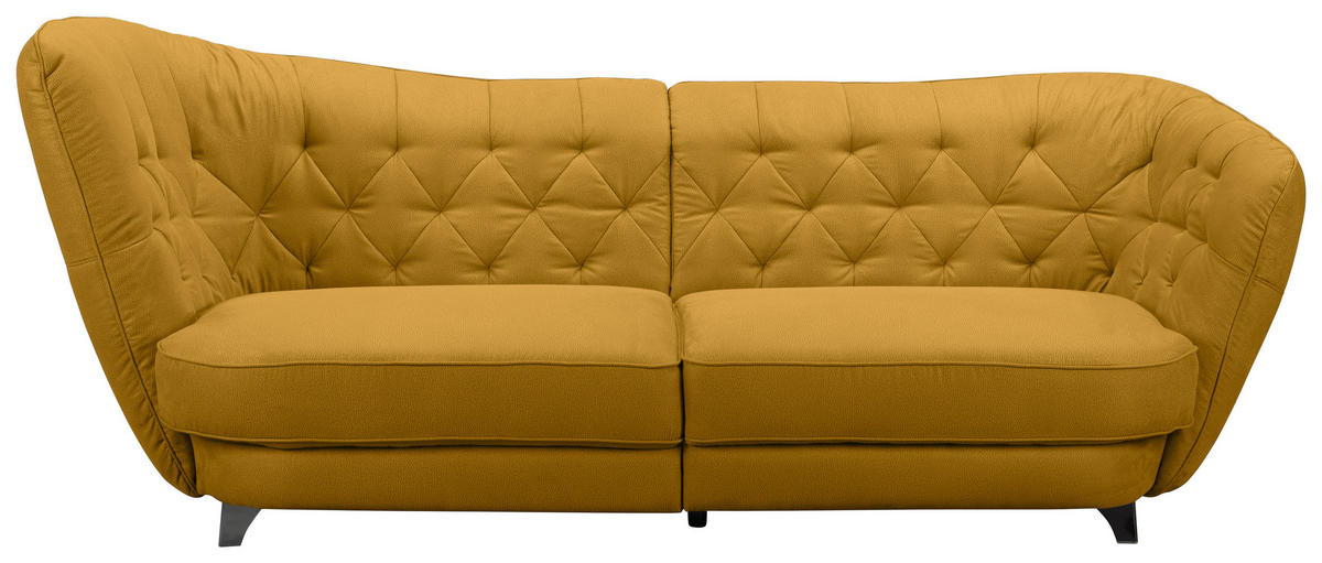 BIGSOFA in Flachgewebe Currygelb  - Chromfarben/Currygelb, Modern, Textil/Metall (256/85/115cm) - MID.YOU