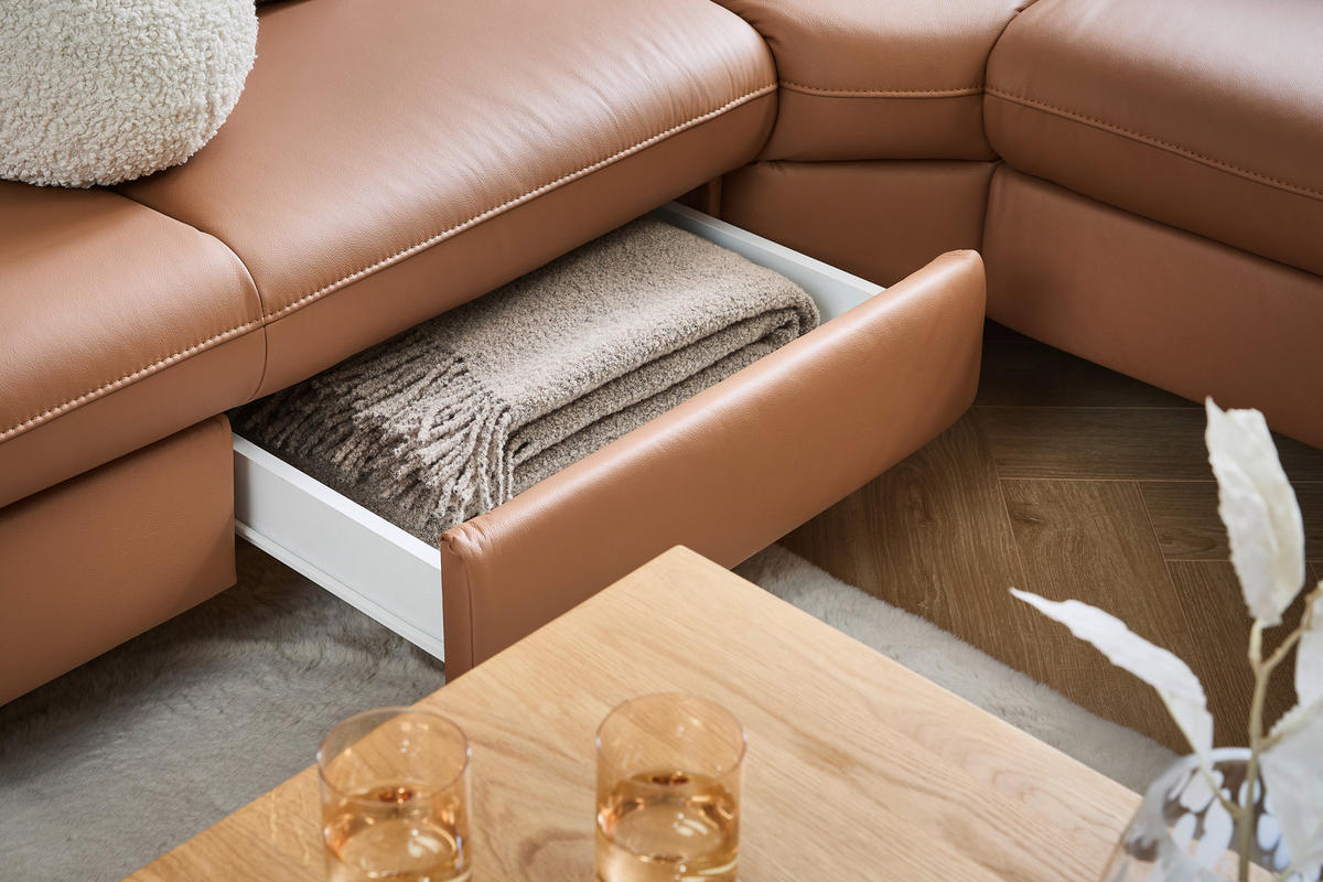 ECKSOFA in Echtleder Braun  239/271 cm  - Schwarz/Braun, Design, Leder/Metall (239/271cm) - Cantus