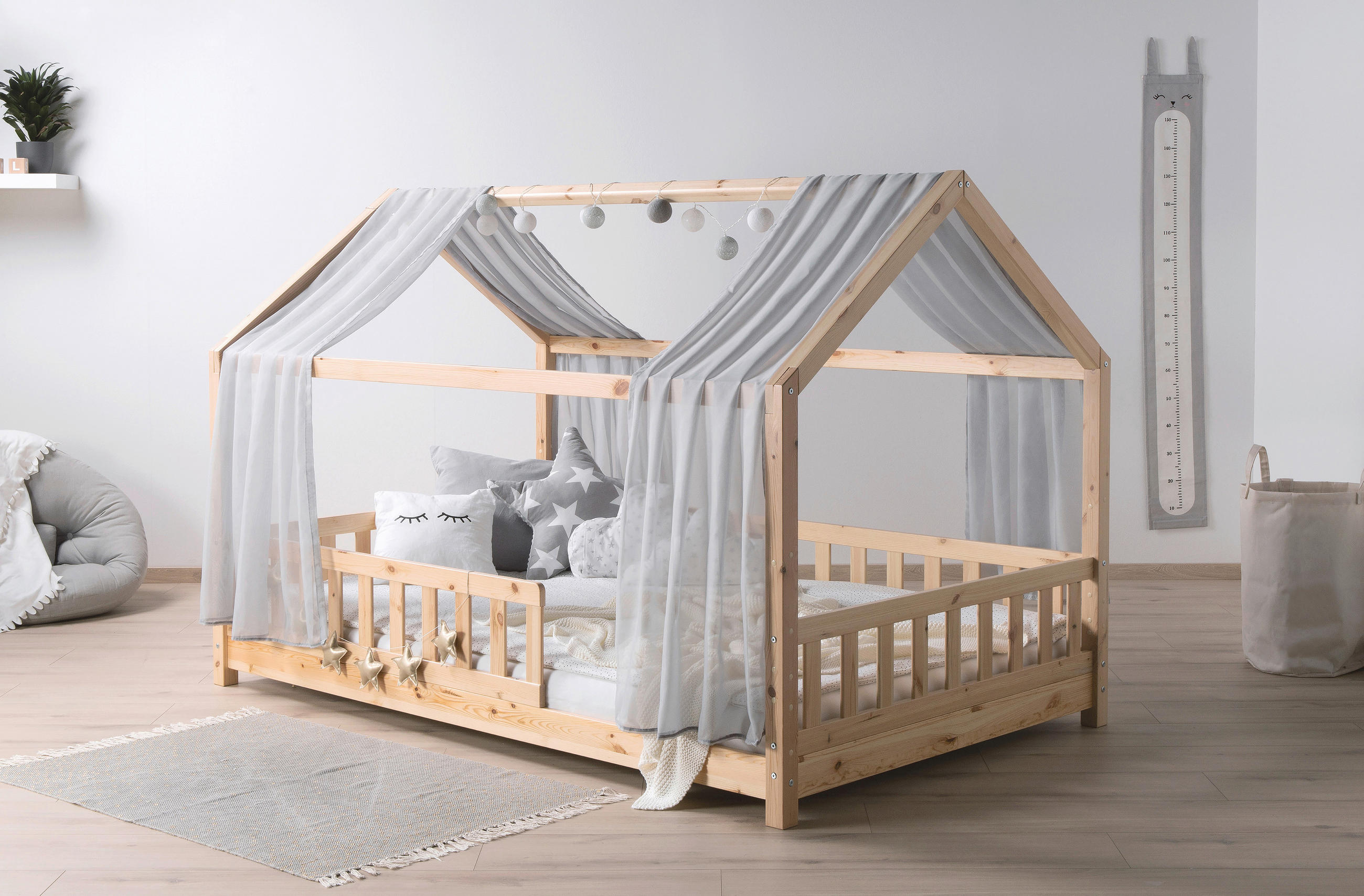 HAUSBETT 100/200 cm,  in Grau, Naturfarben  - Naturfarben/Grau, MODERN, Holz/Textil (100/200cm) - MID.YOU