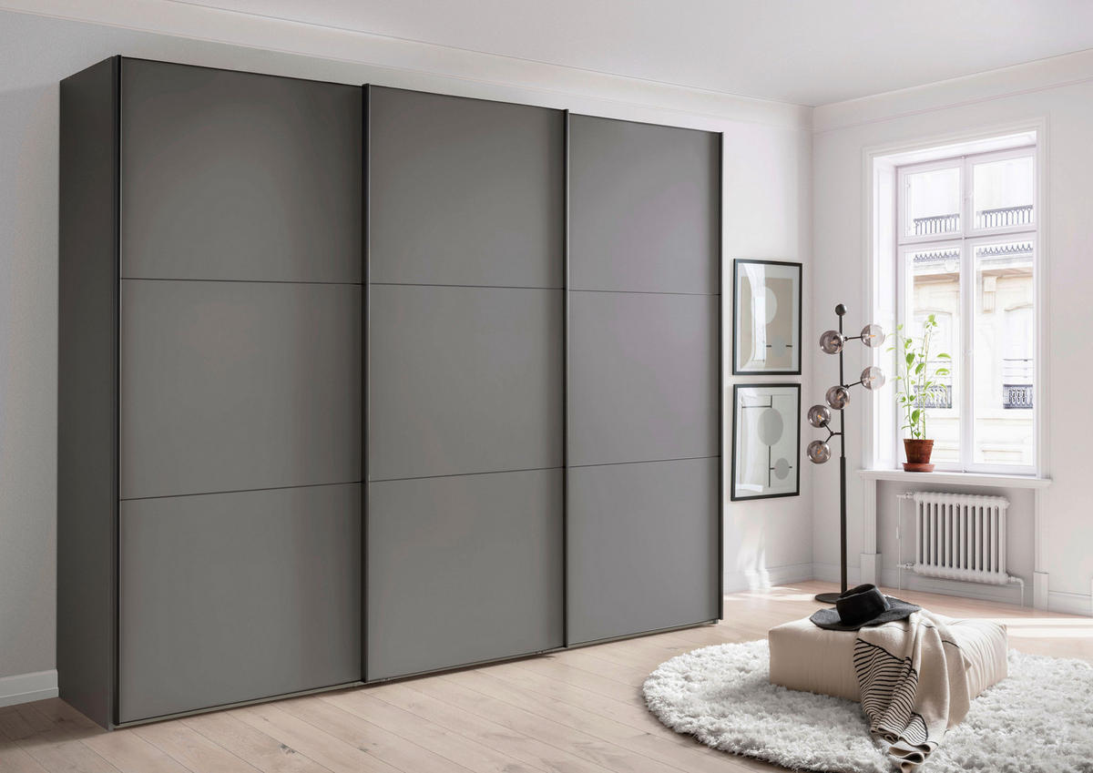 SCHWEBETÜRENSCHRANK 225/217/67 cm,  in Lavagrau, 3 Tür(en)  - Lavagrau/Schwarz, MODERN, Holzwerkstoff/Metall (225/217/67cm) - Chameo