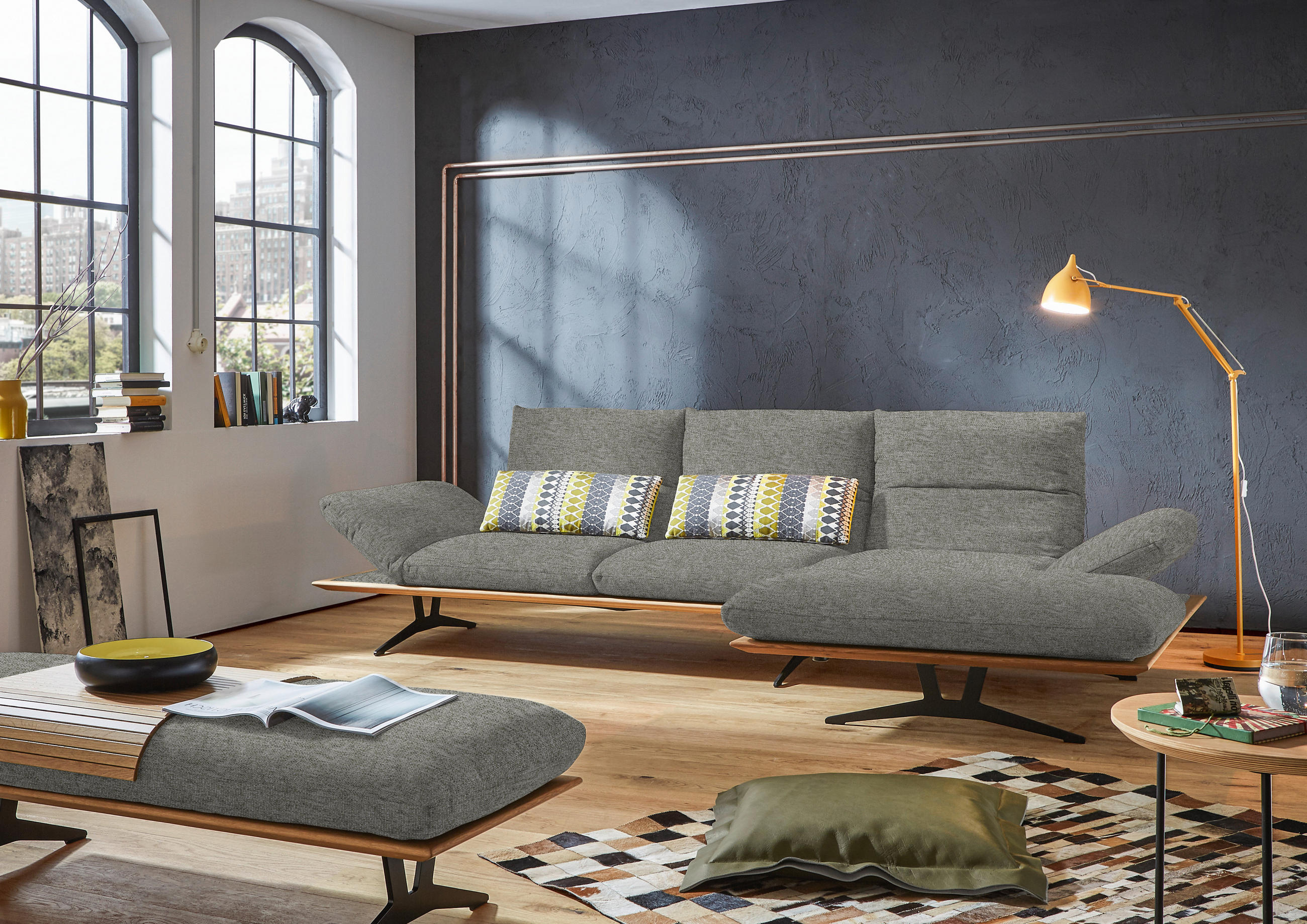 ECKSOFA in Flachgewebe Grau  314/159 cm  - Schwarz/Grau, Design, Holz/Textil (314/159cm) - Dieter Knoll