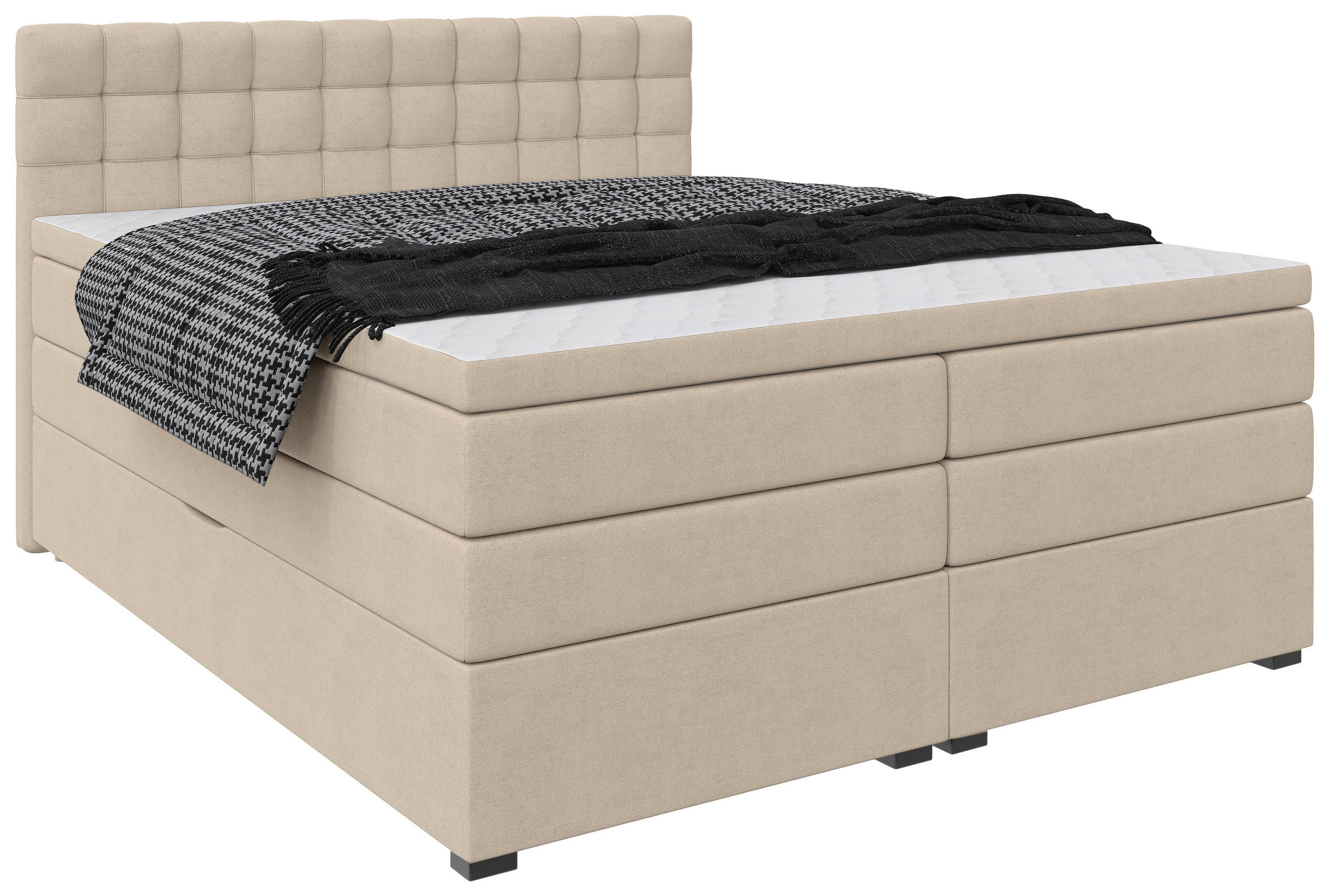 BOXSPRINGBETT 160/200 cm,  in Beige, Bettkasten, Topper, Matratzen, H3 = fest  - Beige/Schwarz, KONVENTIONELL, Kunststoff/Textil (160/200cm) - Boxxx