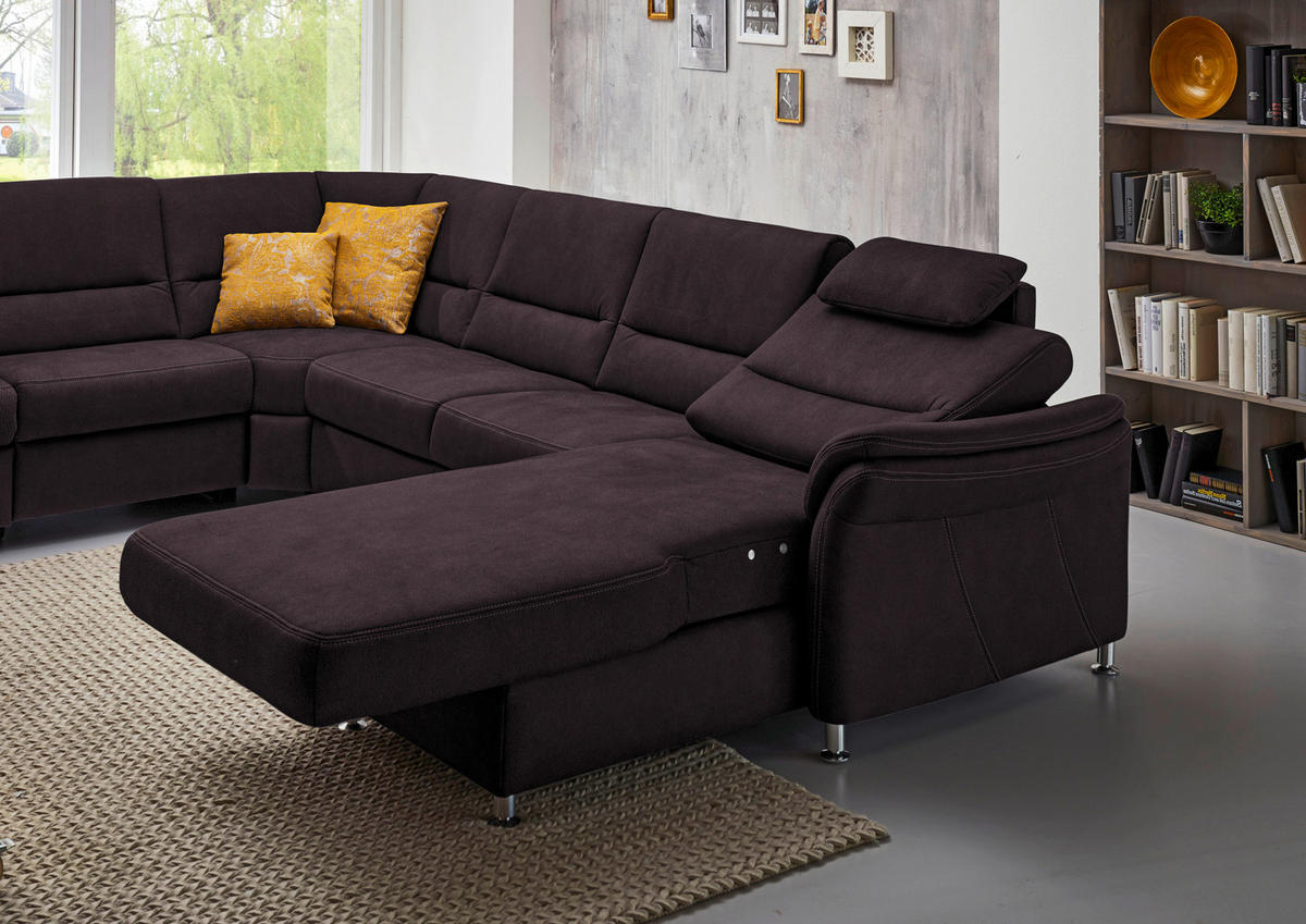 SOFFA i mikrofiber mörkbrun  - aluminiumfärg/mörkbrun, Klassisk, metall/textil (262/335/173cm) - Beldomo System