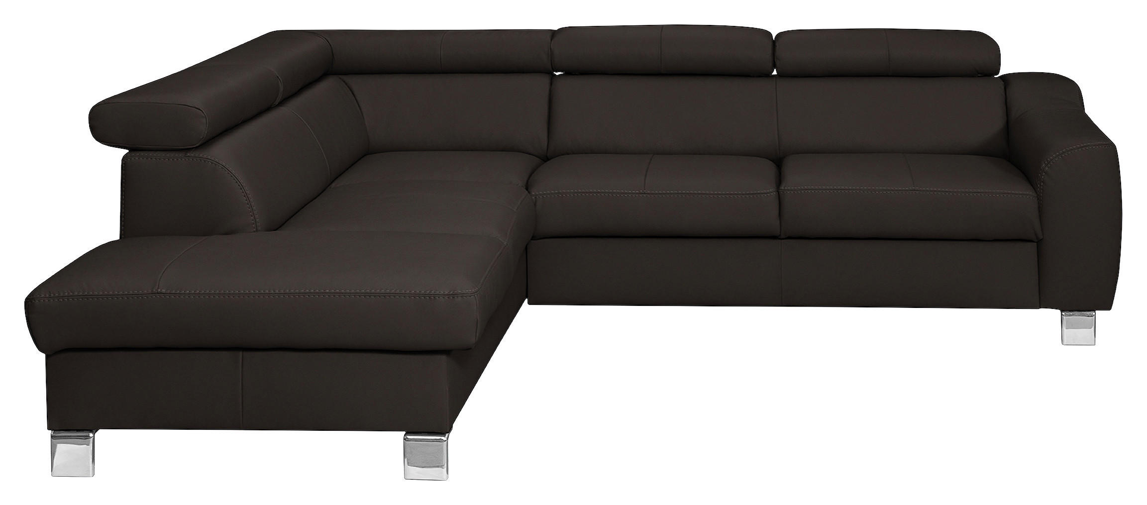 ECKSOFA Dunkelbraun Echtleder Lederlook  - Chromfarben/Dunkelbraun, Design, Leder/Textil (208/245cm) - Livetastic