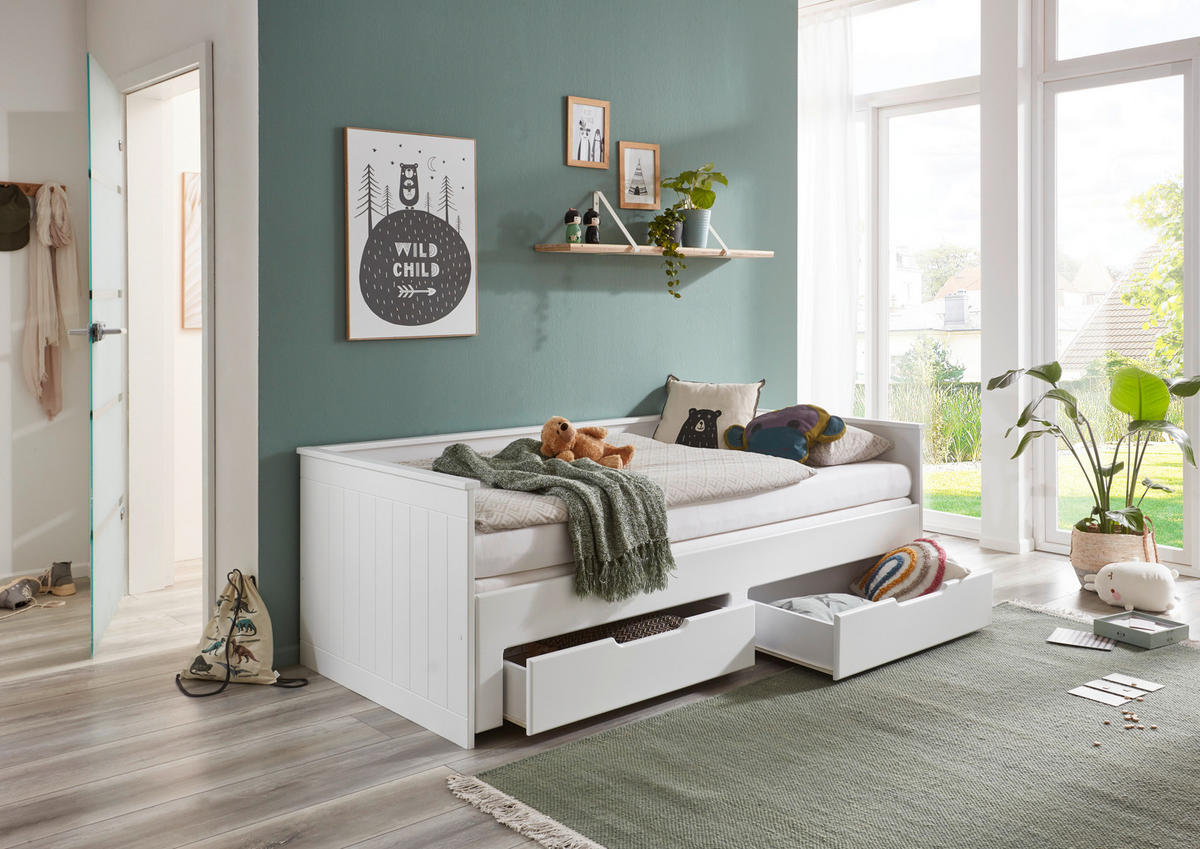 AUSZIEHBETT 90/200 cm  in Weiß  - Buchefarben/Weiß, Basics, Holz/Holzwerkstoff (90/200cm) - P & B