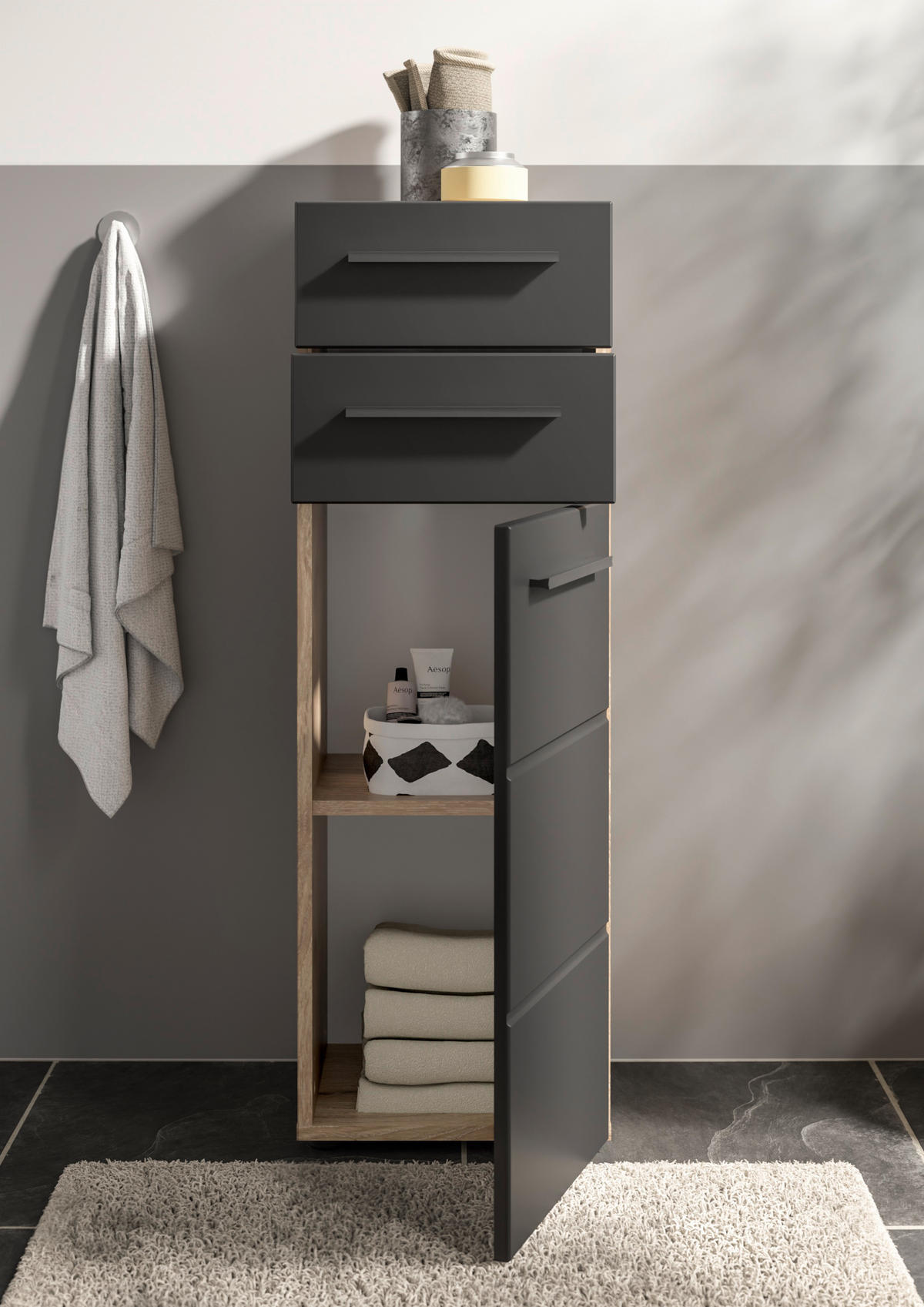 MIDISCHRANK 34/104/31 cm  - Eichefarben/Schwarz, Modern, Holzwerkstoff/Kunststoff (34/104/31cm) - MID.YOU