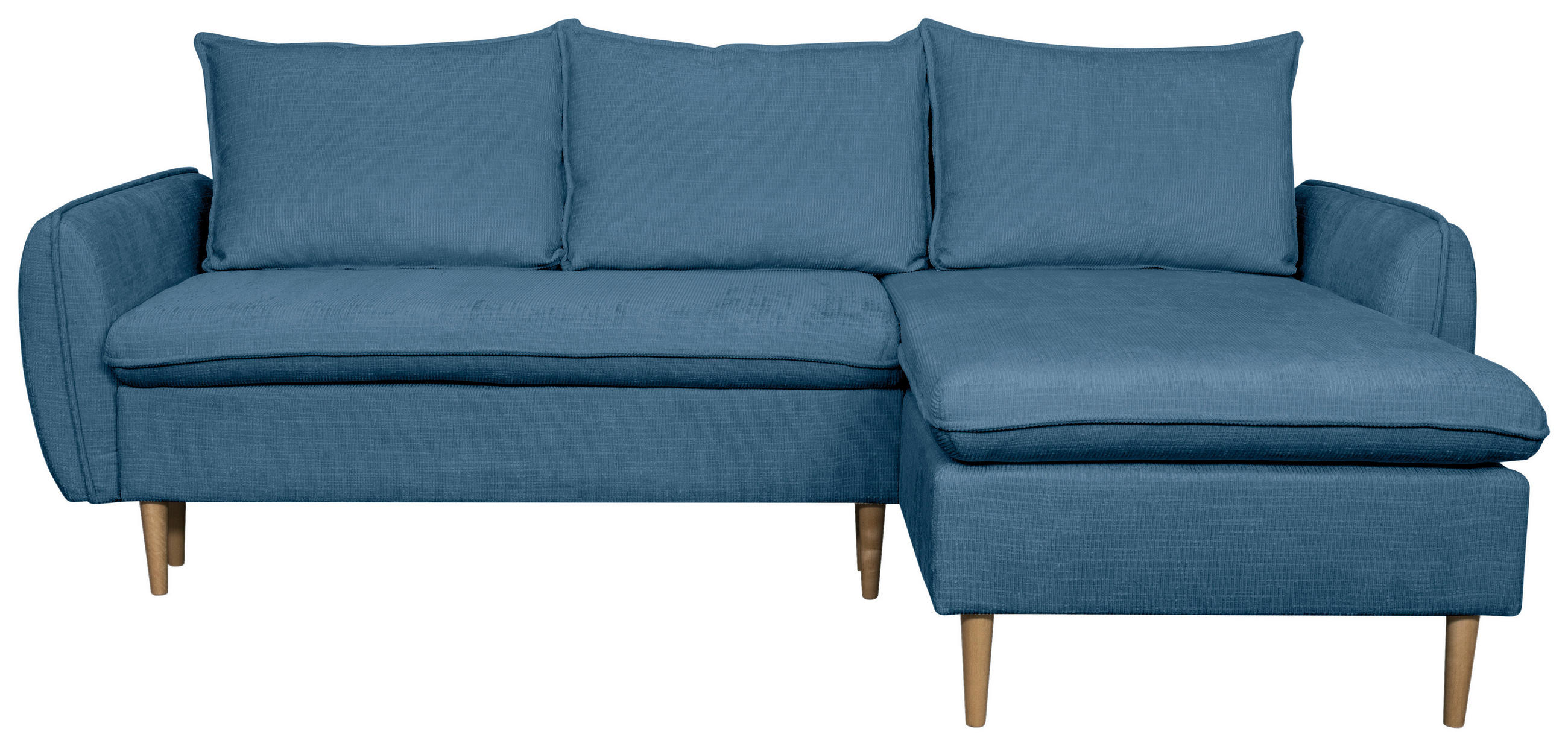 ECKSOFA Blau Chenille  - Blau/Buchefarben, KONVENTIONELL, Holz/Textil (244/163cm) - Carryhome