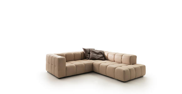 ECKSOFA in Echtleder Hellbraun 244/255 cm - Hellbraun/Schwarz, Design, Leder/Metall (244/255cm) - Emilio Belluti