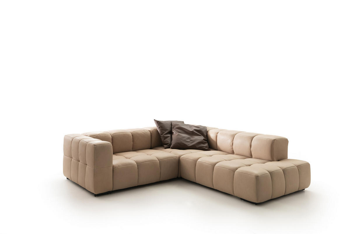 ECKSOFA in Echtleder Hellbraun  - Hellbraun/Schwarz, Design, Leder/Metall (244/255cm) - Emilio Belluti
